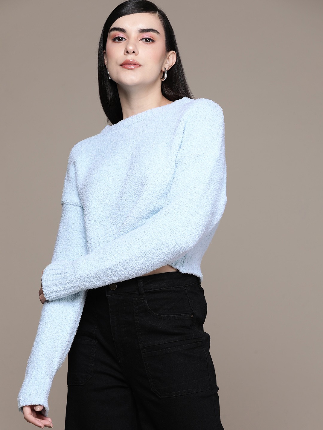 

bebe All Day Drop Shoulder Sleeves Teddy Pullover, Blue