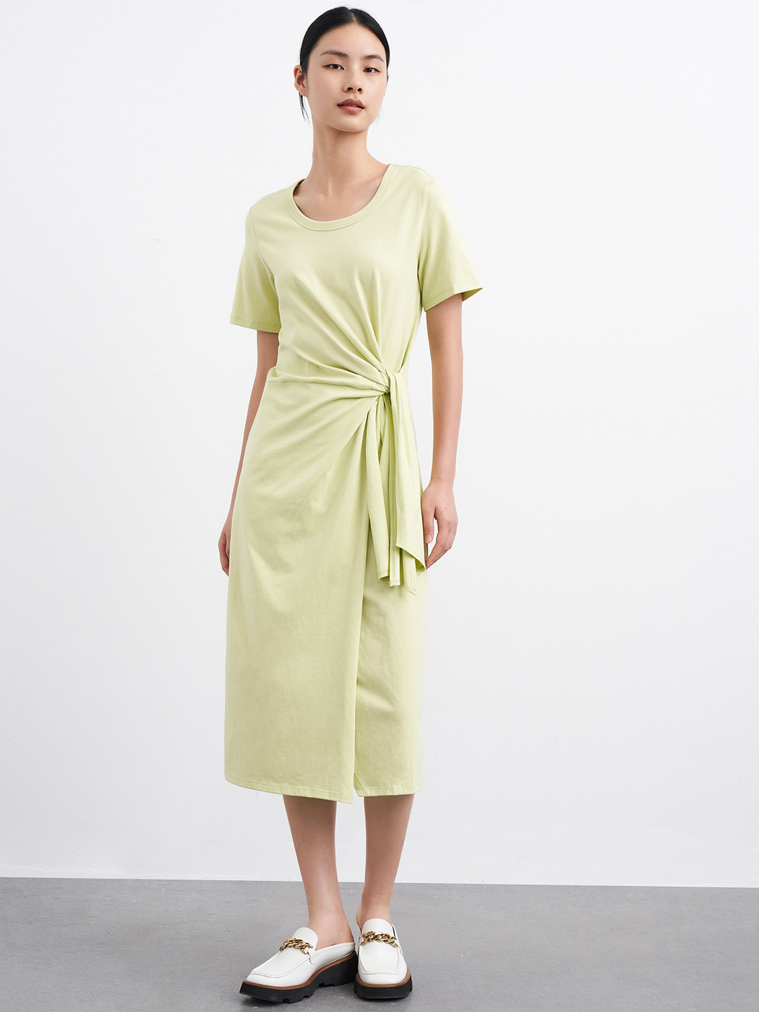

Urban Revivo Pure Cotton Wrap-Style T-shirt Midi Dress, Green