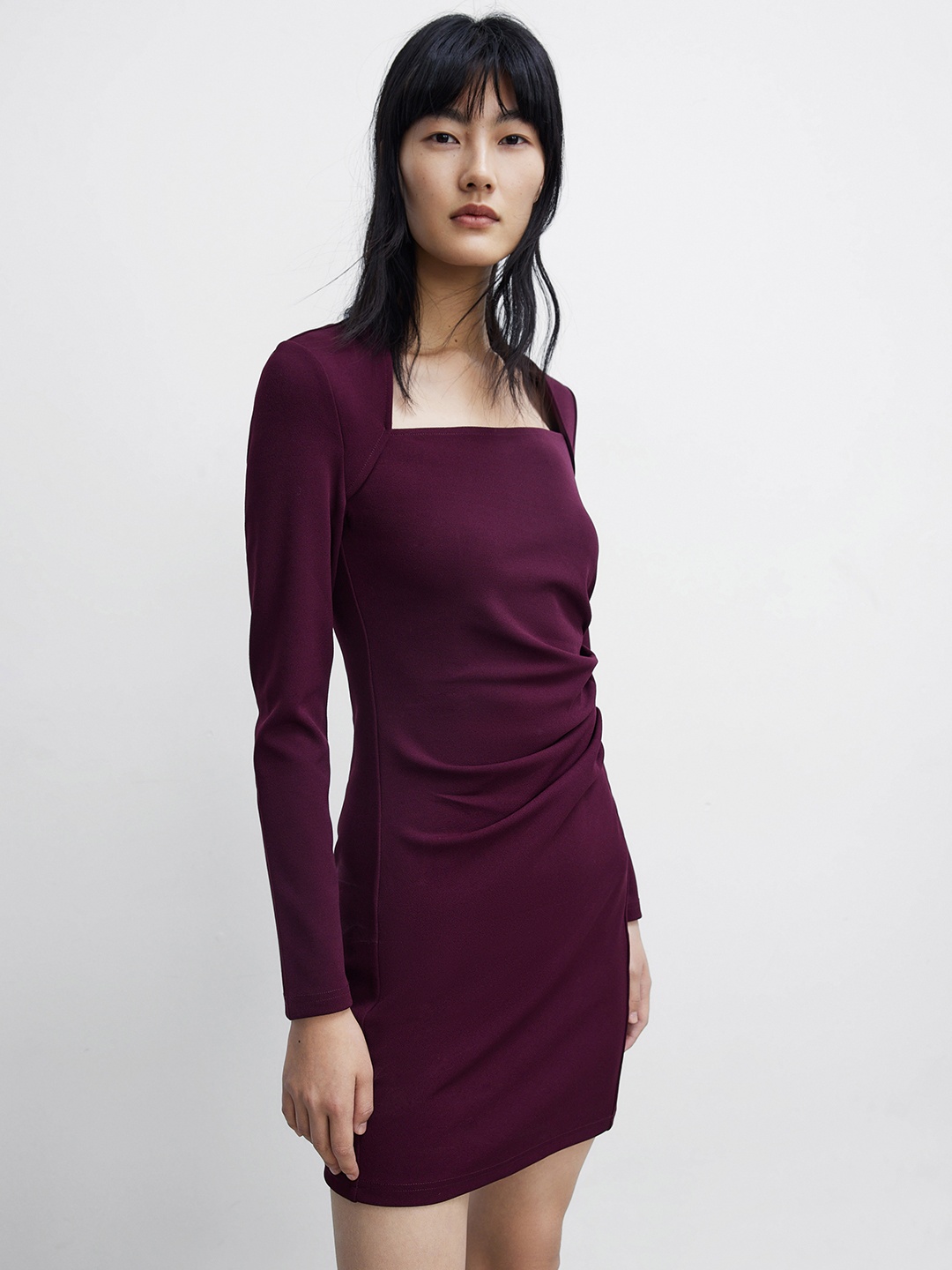 

Urban Revivo Square Neck Sheath Mini Dress, Burgundy