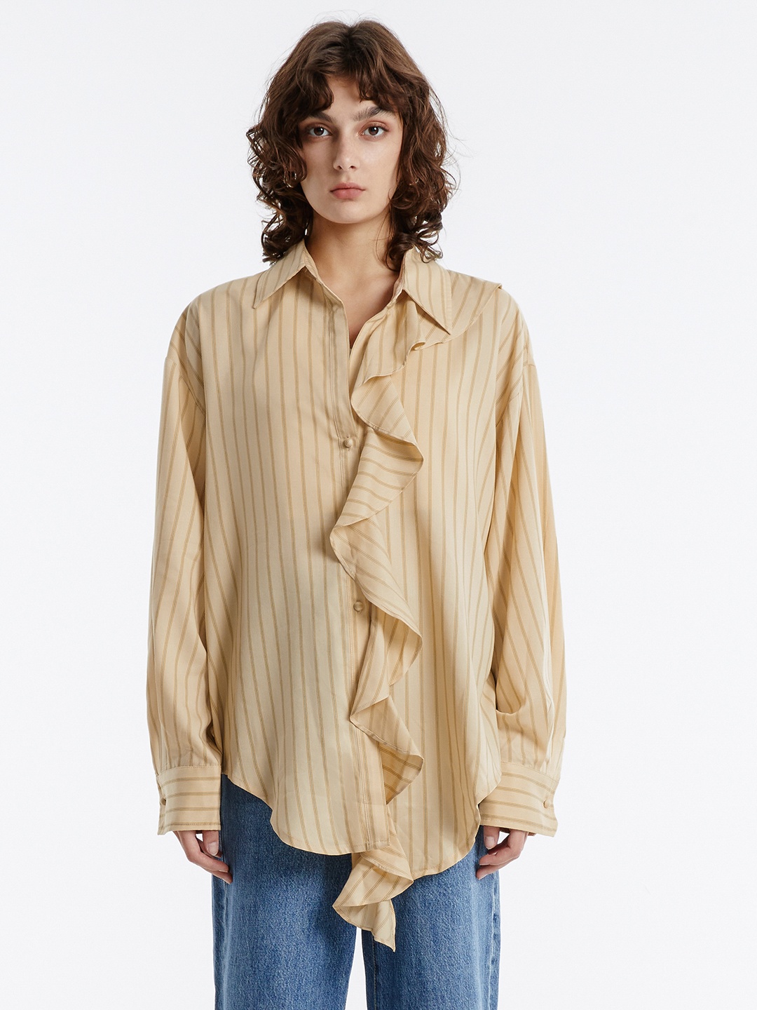 

Urban Revivo Oversized Fit Striped Casual Shirt, Beige