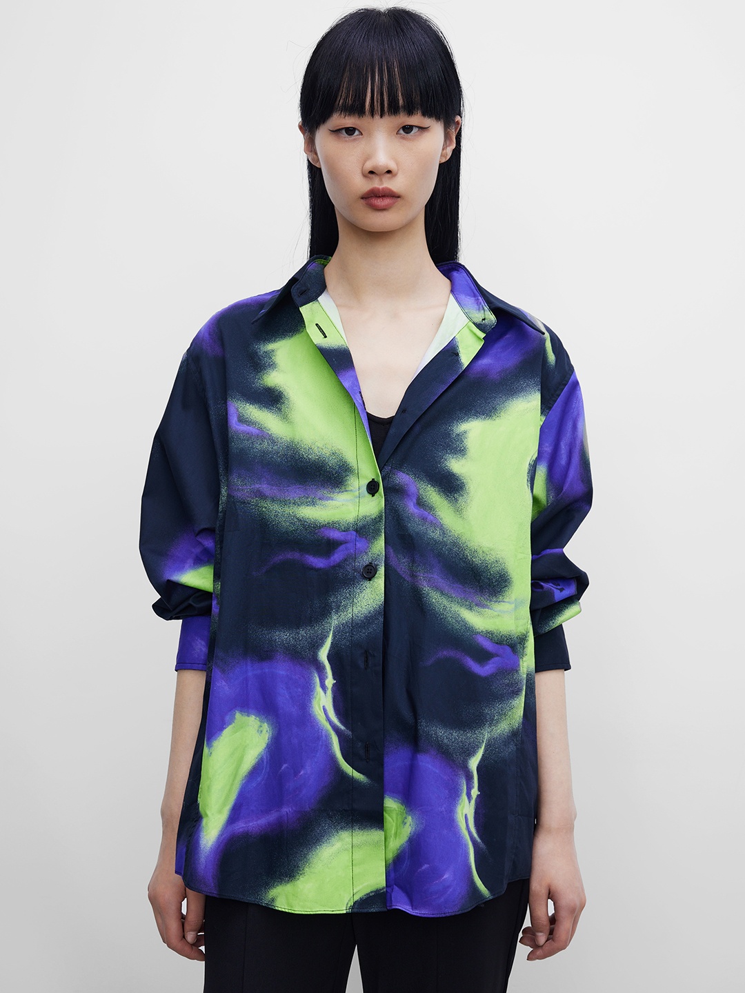 

Urban Revivo Boxy Printed Pure Cotton Casual Shirt, Navy blue