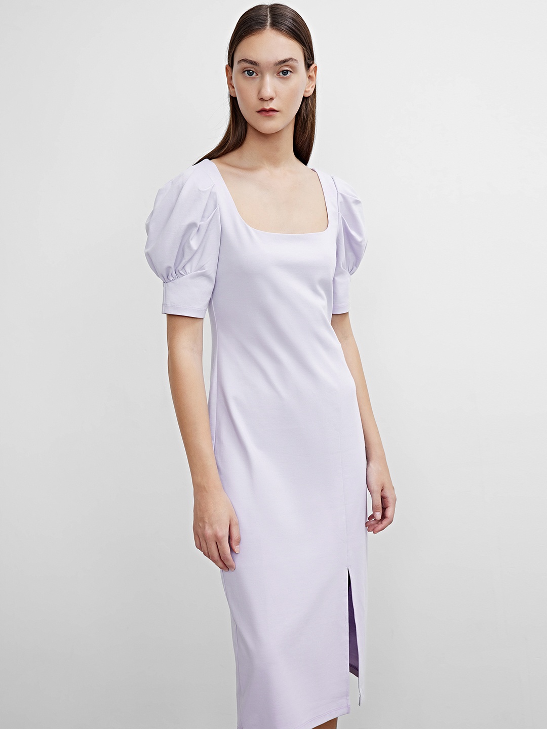 

Urban Revivo Puff Sleeve Formal A-Line Midi Dress, Lavender