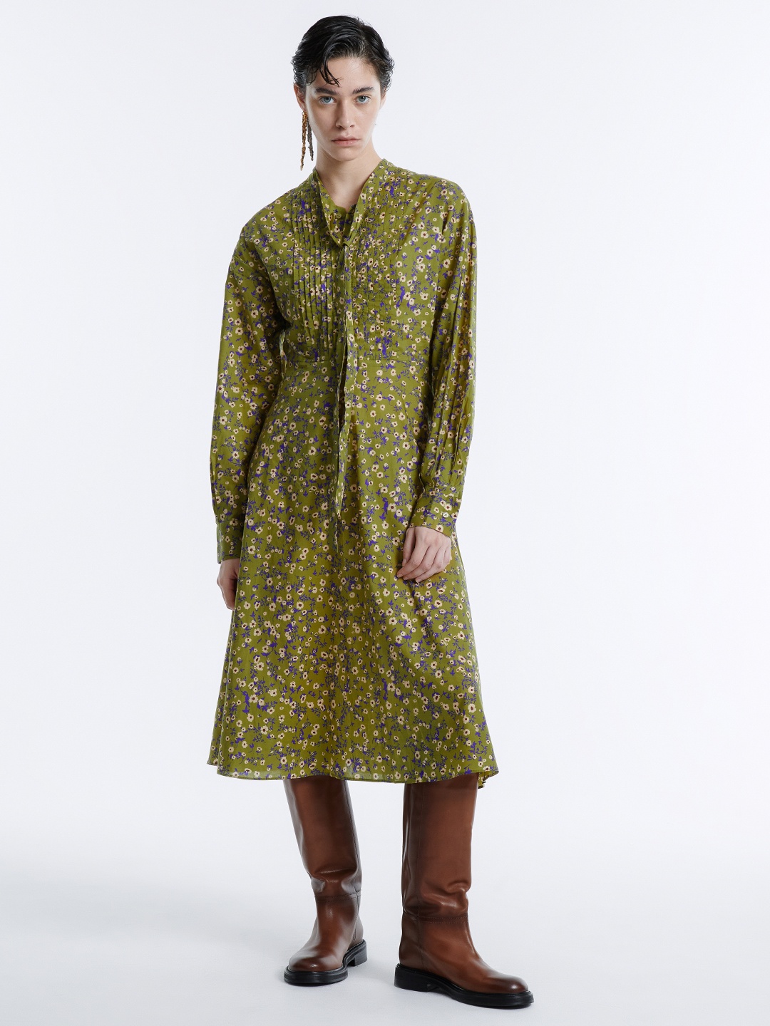 

Urban Revivo Pure Cotton Floral Print A-Line Midi Dress, Green