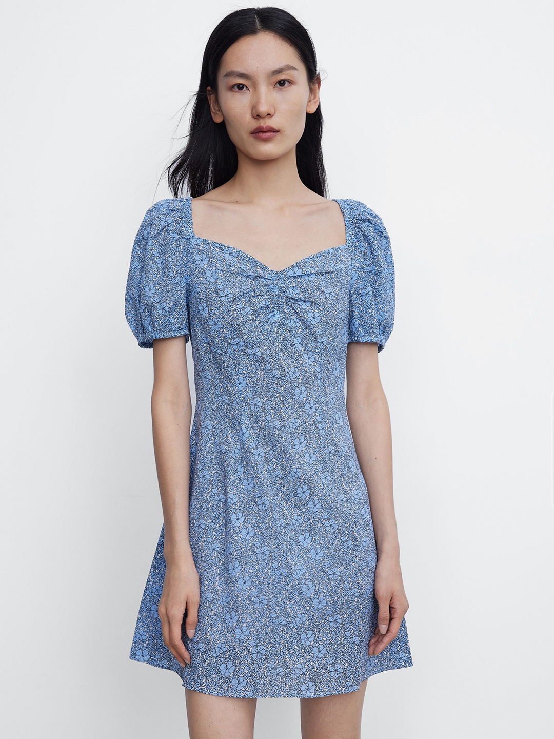 

Urban Revivo Floral Print Puff Sleeve Sheath Mini Dress, Blue