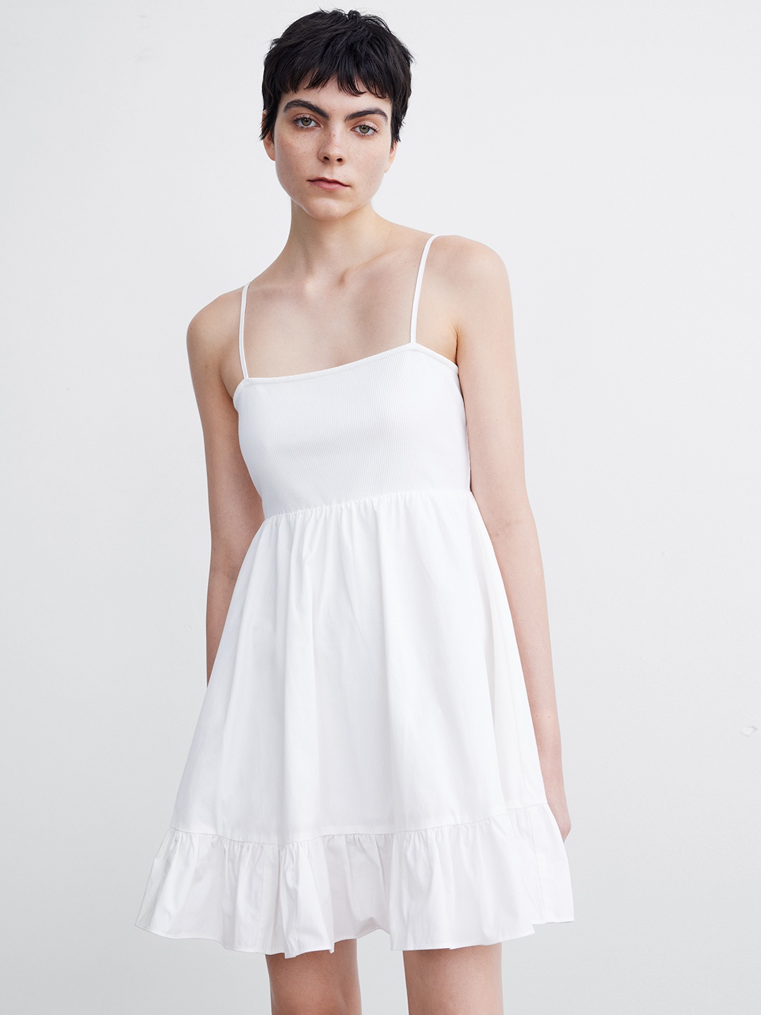 

Urban Revivo Shoulder Straps Ruffles Dress, White