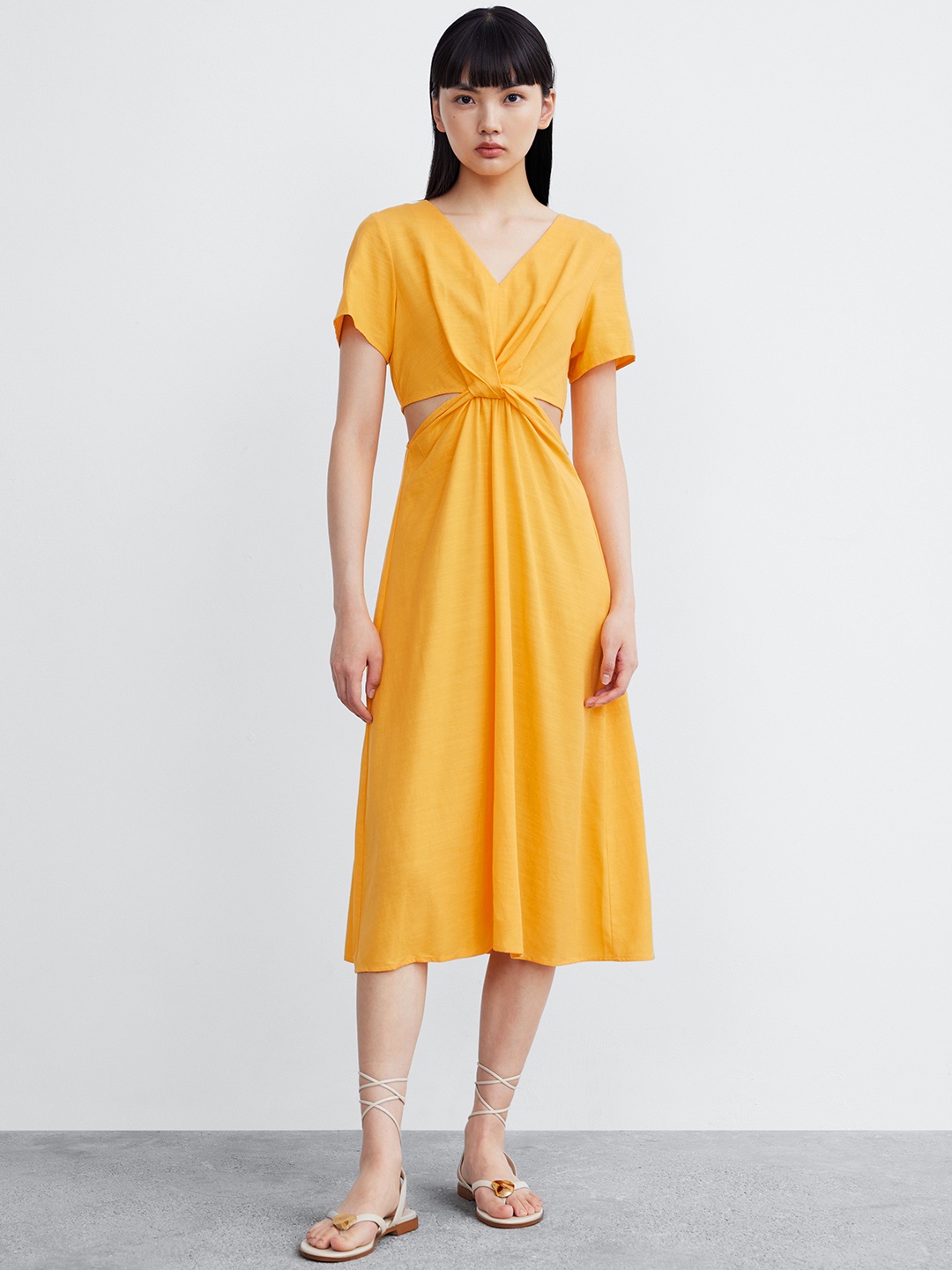 

Urban Revivo Cut-Out A-Line Midi Dress, Yellow