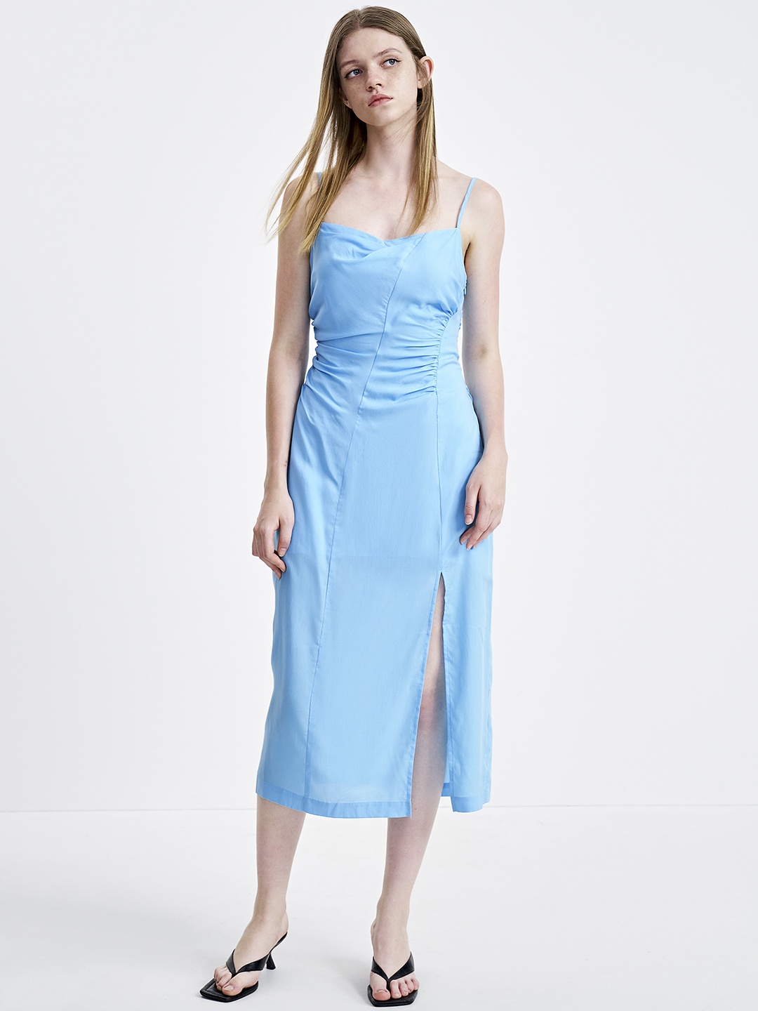 

Urban Revivo Ruched Front Slit Sheath Midi Dress, Blue