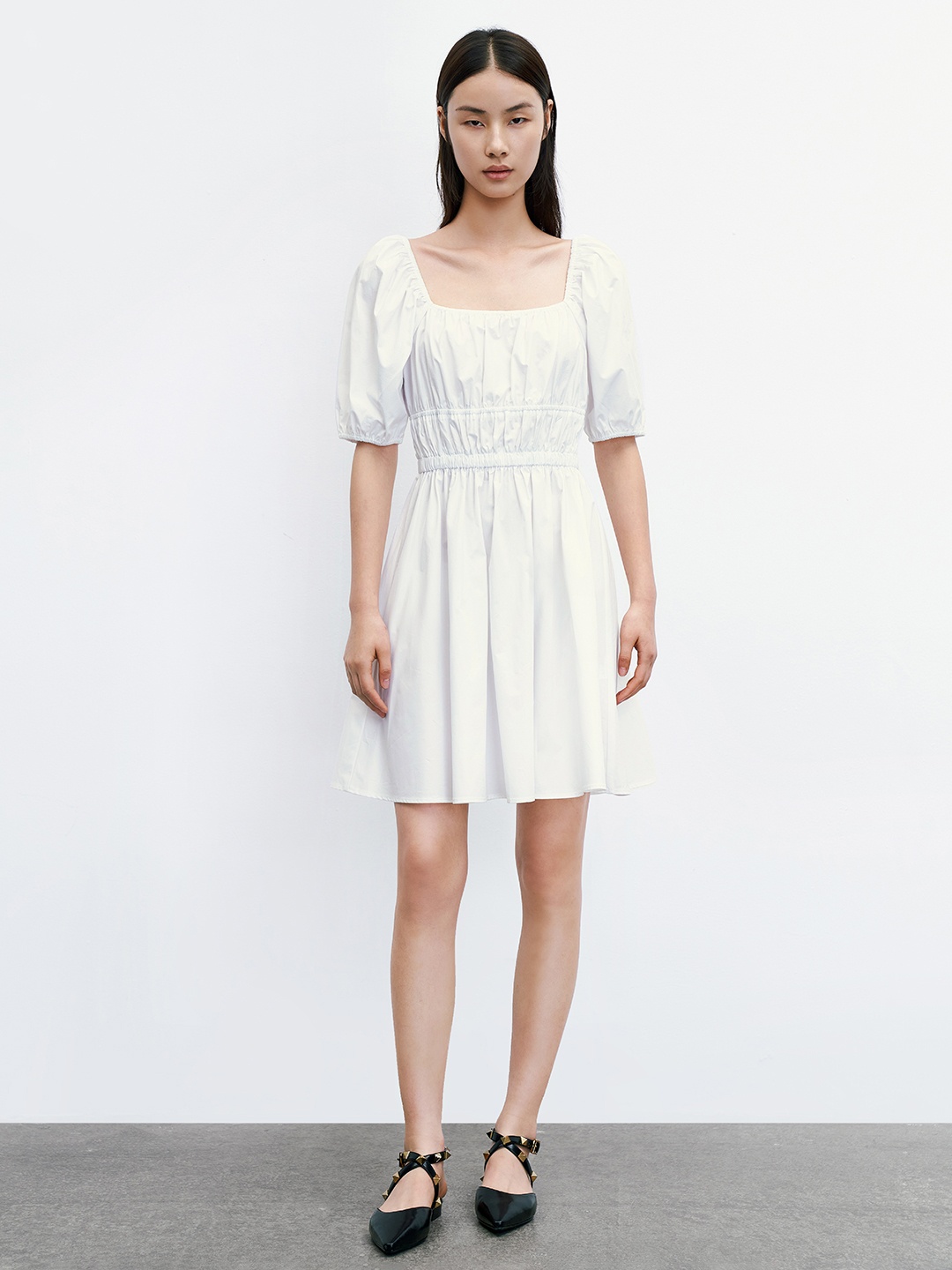 

Urban Revivo Pure Cotton Puff Sleeve A-Line Dress, White