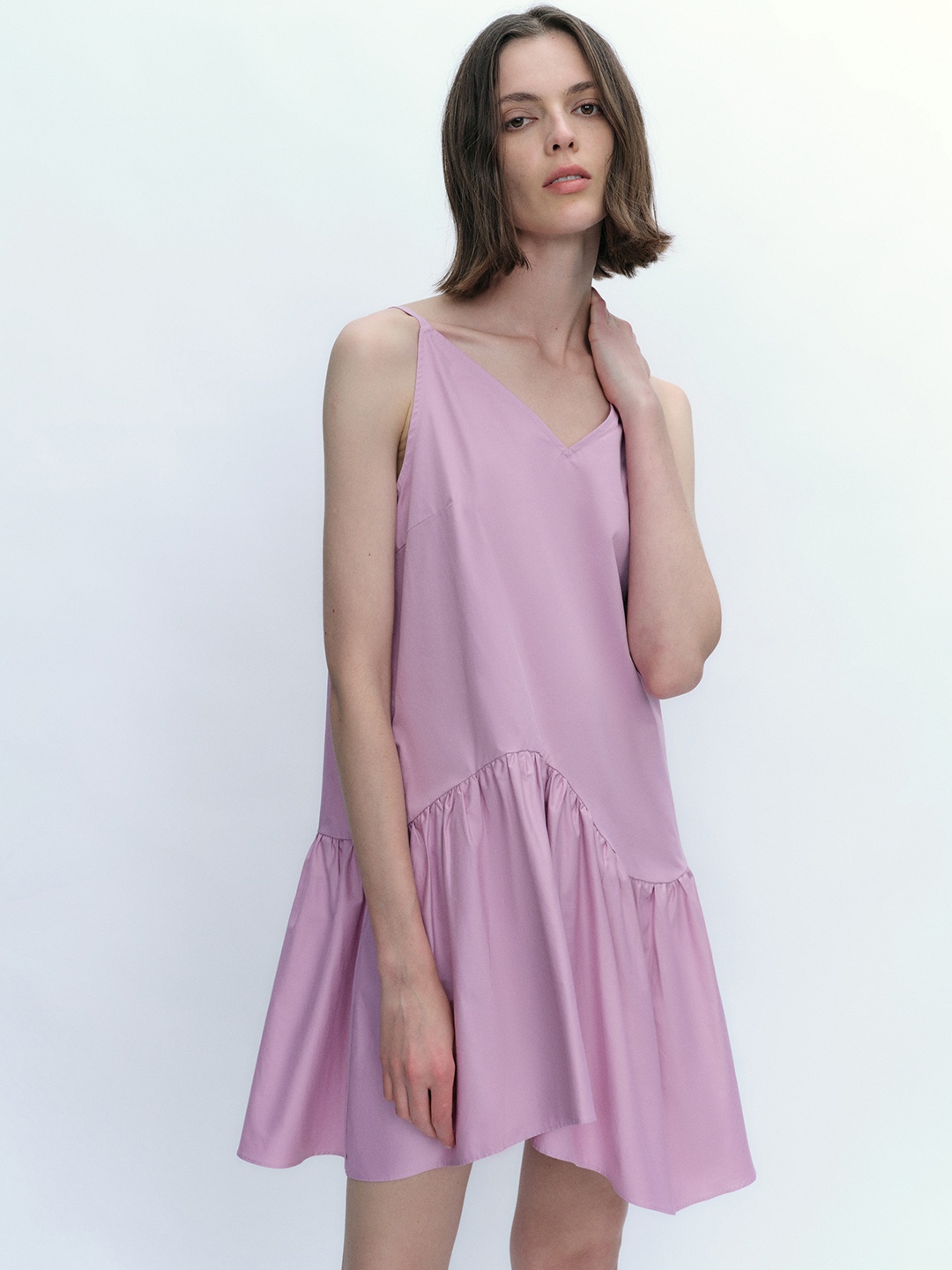 

Urban Revivo Cotton Ruffled Hem A-Line Dress, Lavender