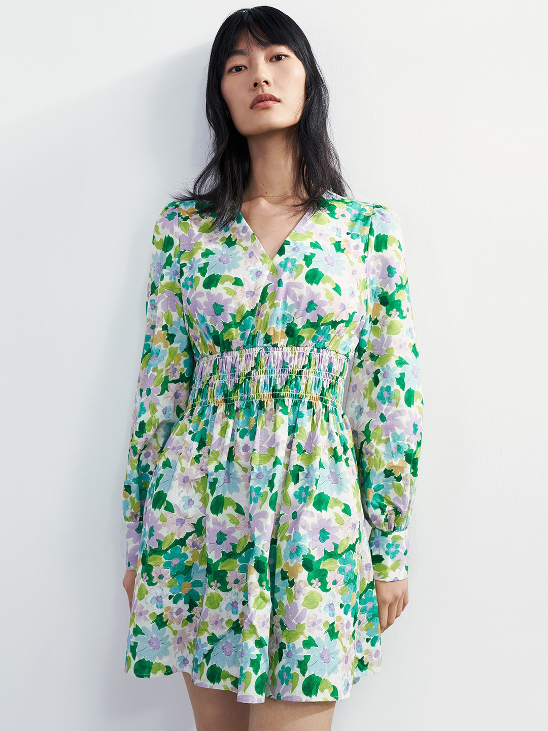 

Urban Revivo Pure Cotton Floral Print Puff Sleeves Fit & Flare Dress, Green