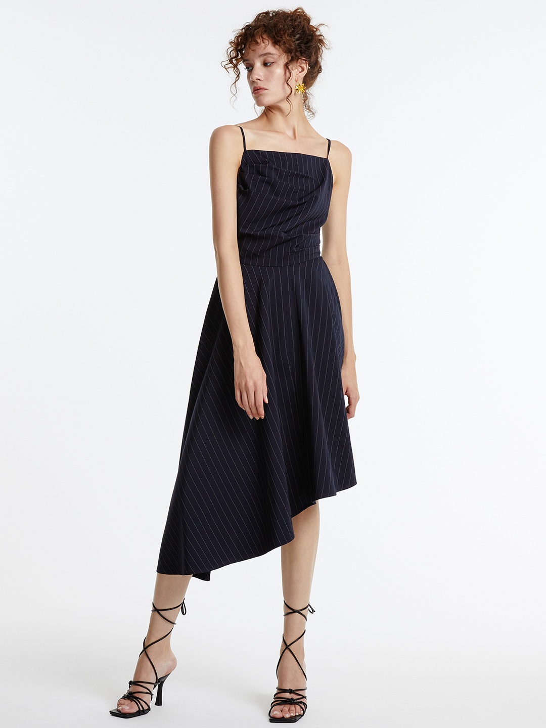 

Urban Revivo Striped A-Line Asymmetrical Hem Dress, Black