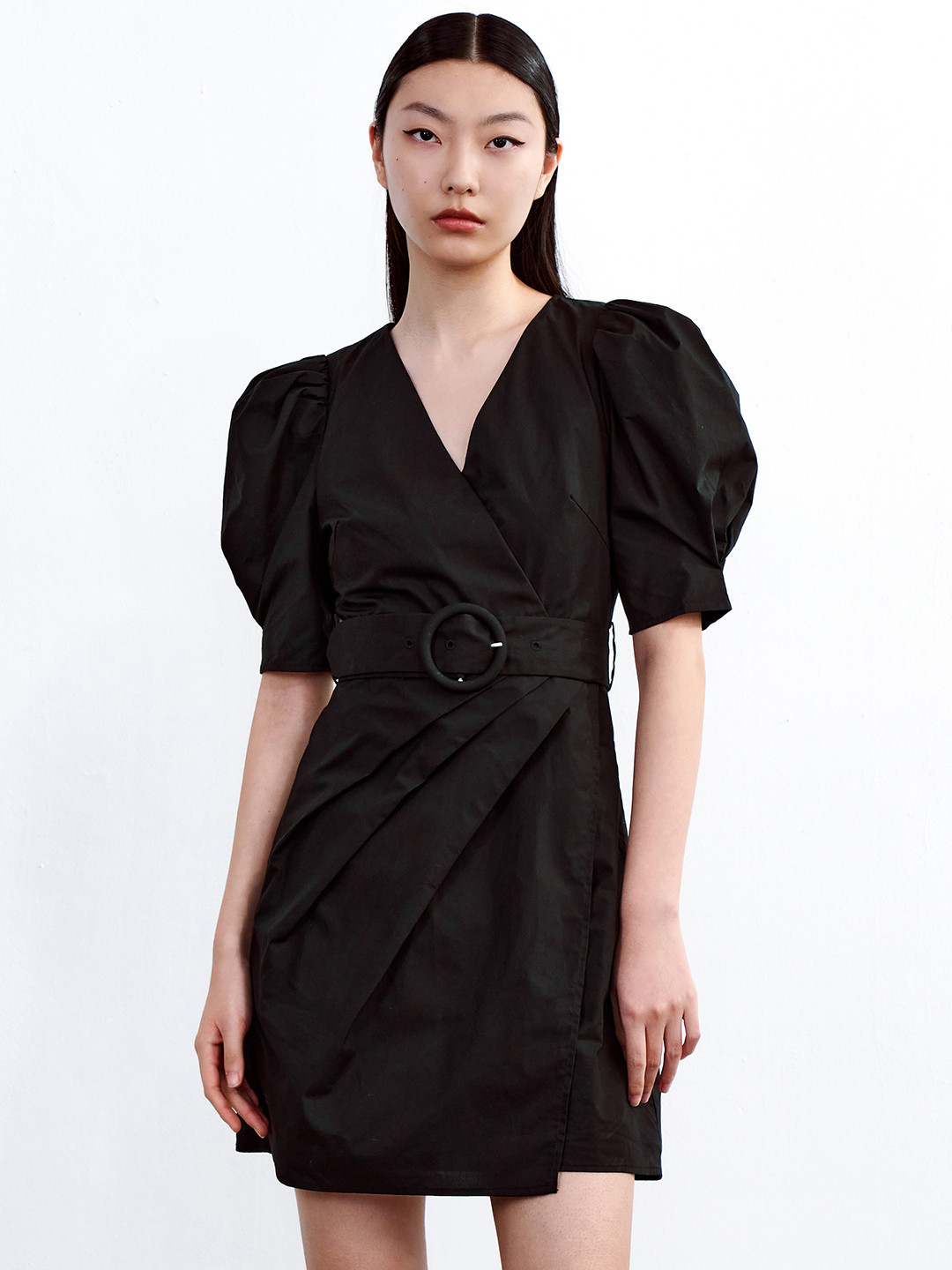 

Urban Revivo Pure Cotton Mini Wrap Dress with Belt, Black