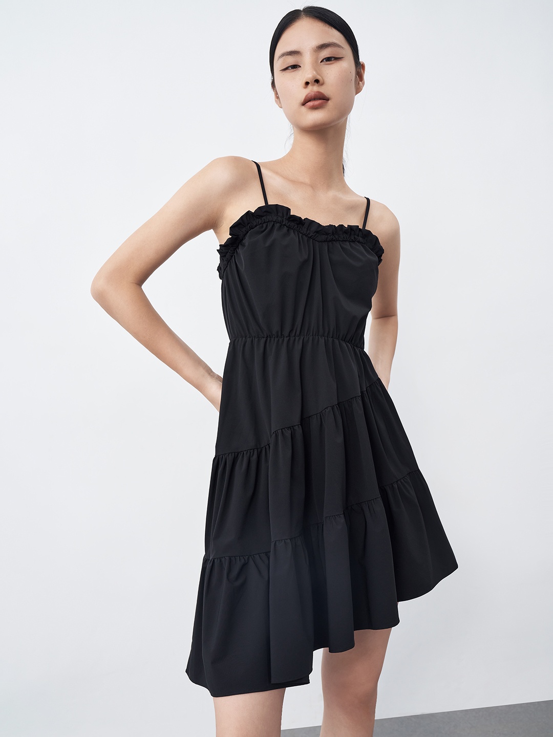 

Urban Revivo Ruffled A-Line Dress, Black