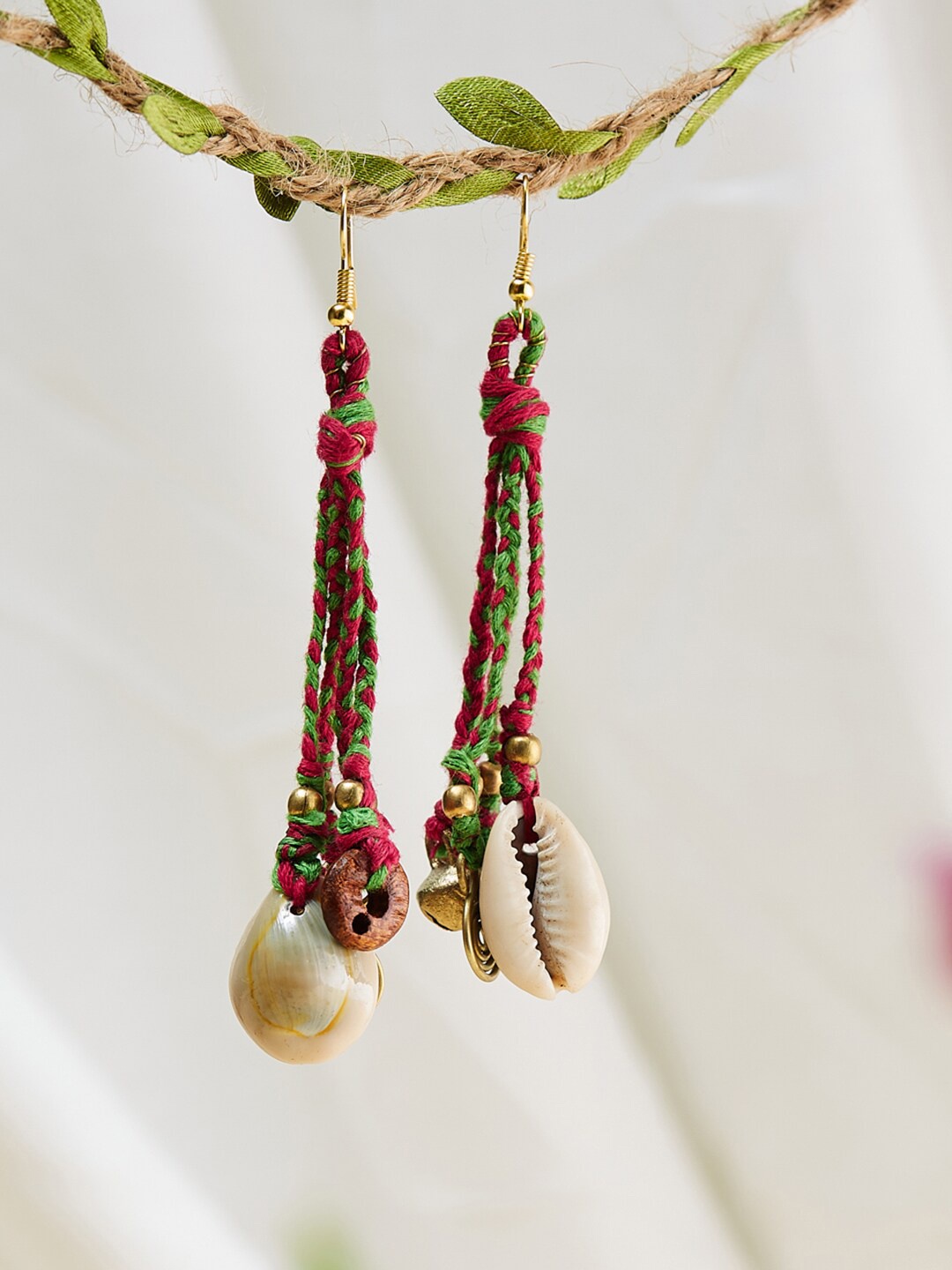 

Fabindia Shell Contemporary Drop Earrings, Red