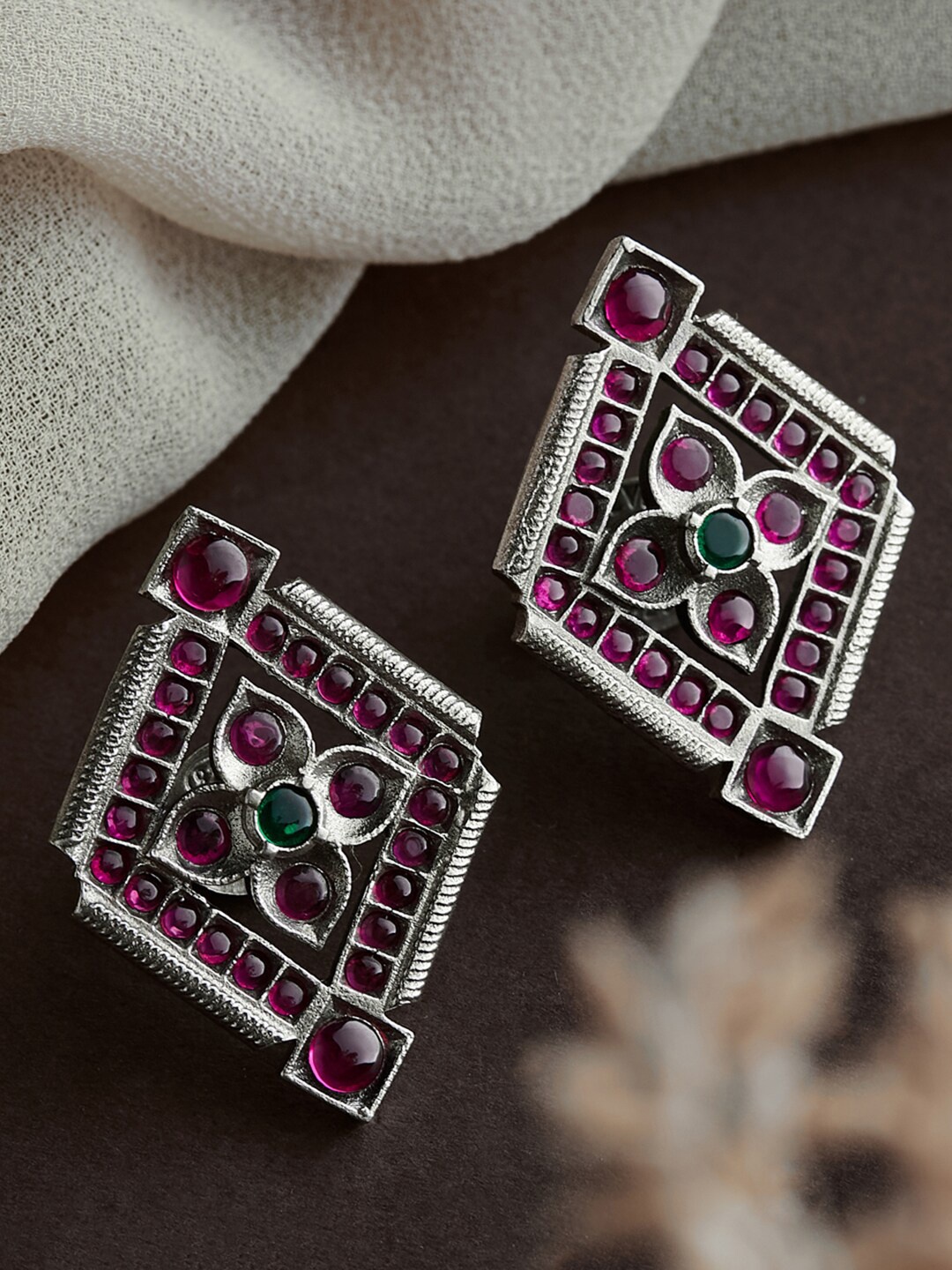 

Fabindia Silver Stone Studded Diamond Shaped Studs Earrings