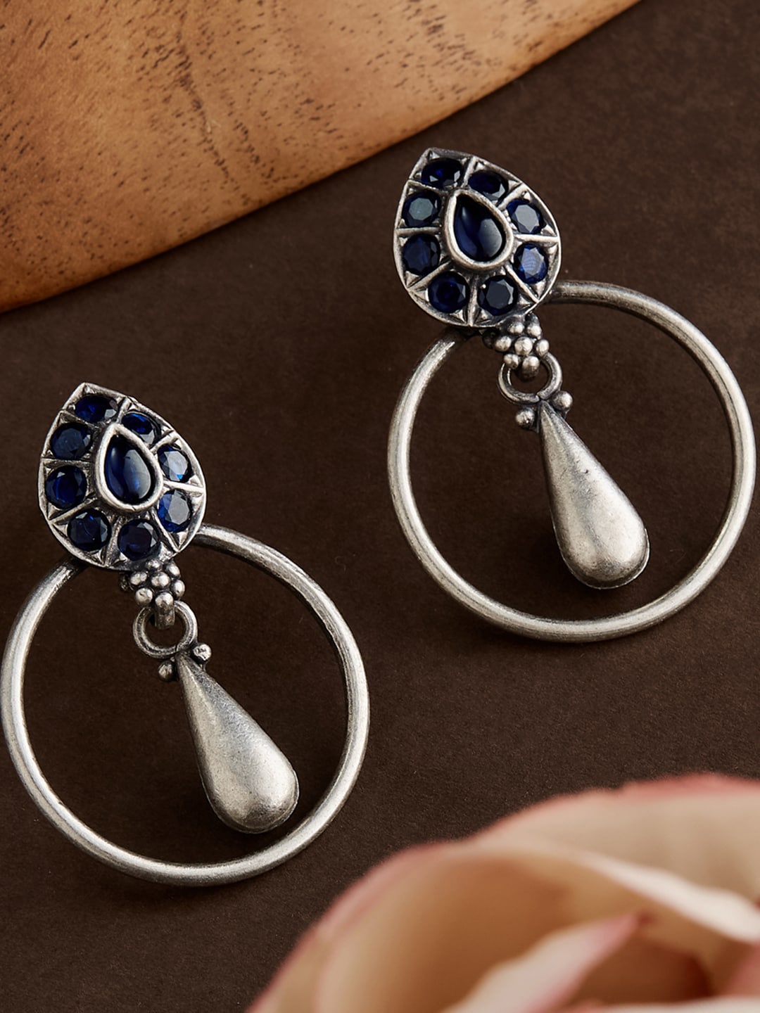 

Fabindia Silver Contemporary Stone Studded Drop Earrings