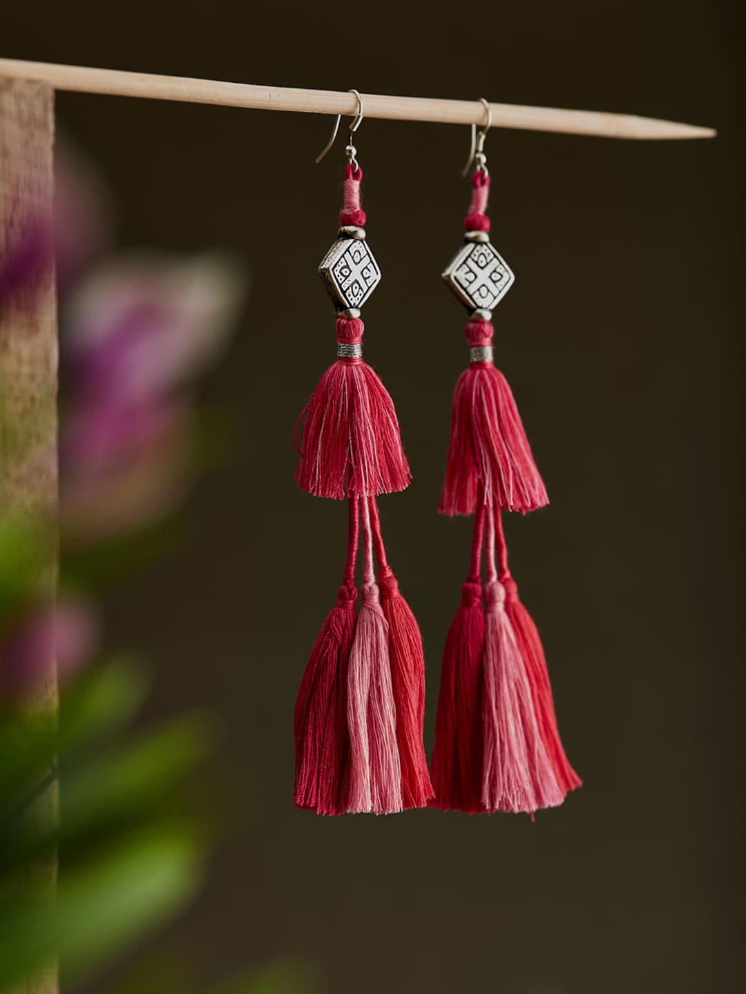 

Fabindia Contemporary Tasselled Drop Earrings, Pink