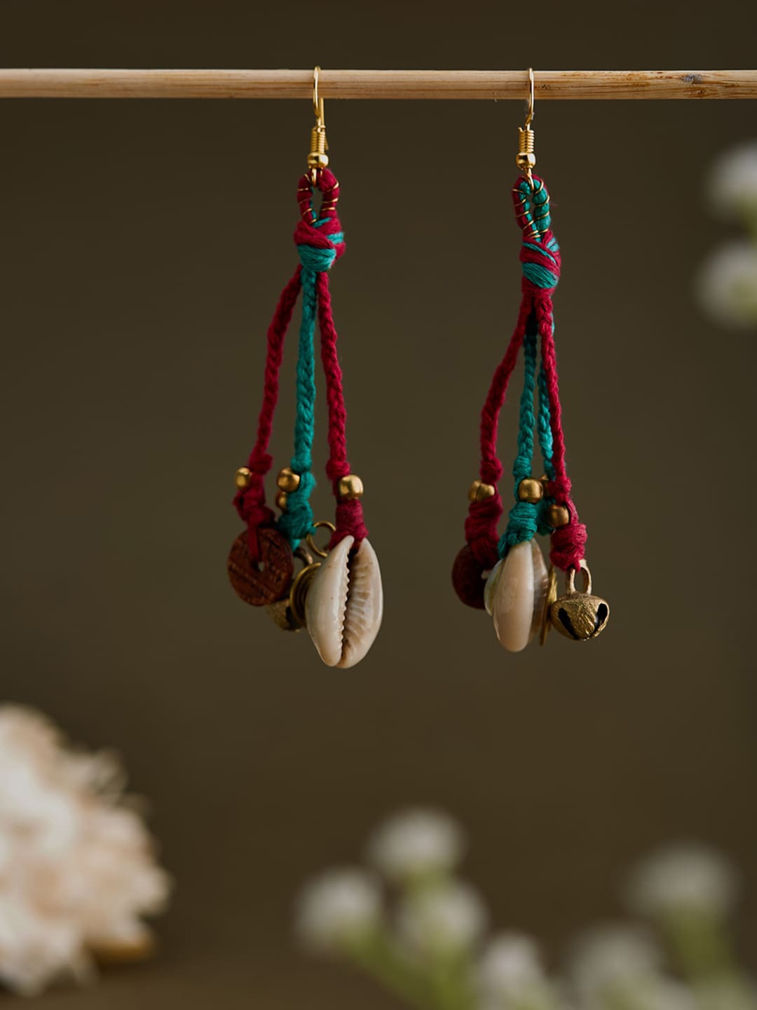 

Fabindia Shell Contemporary Drop Earrings, Green