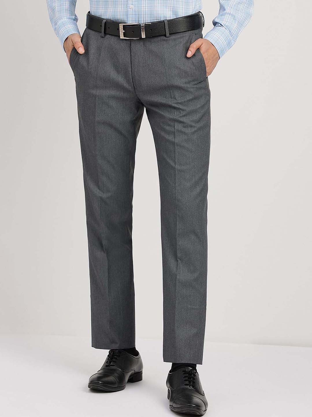 

Arrow Men Mid-Rise Regular Fit Plain Formal Trousers, Grey
