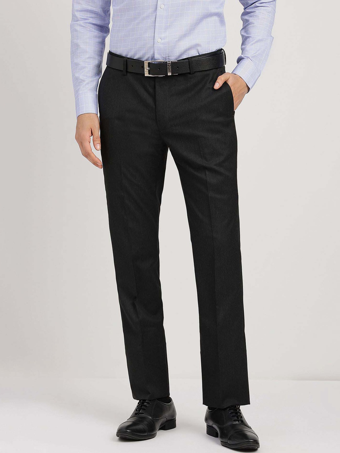 

Arrow Men Mid-Rise Regular Fit Plain Formal Trousers, Charcoal