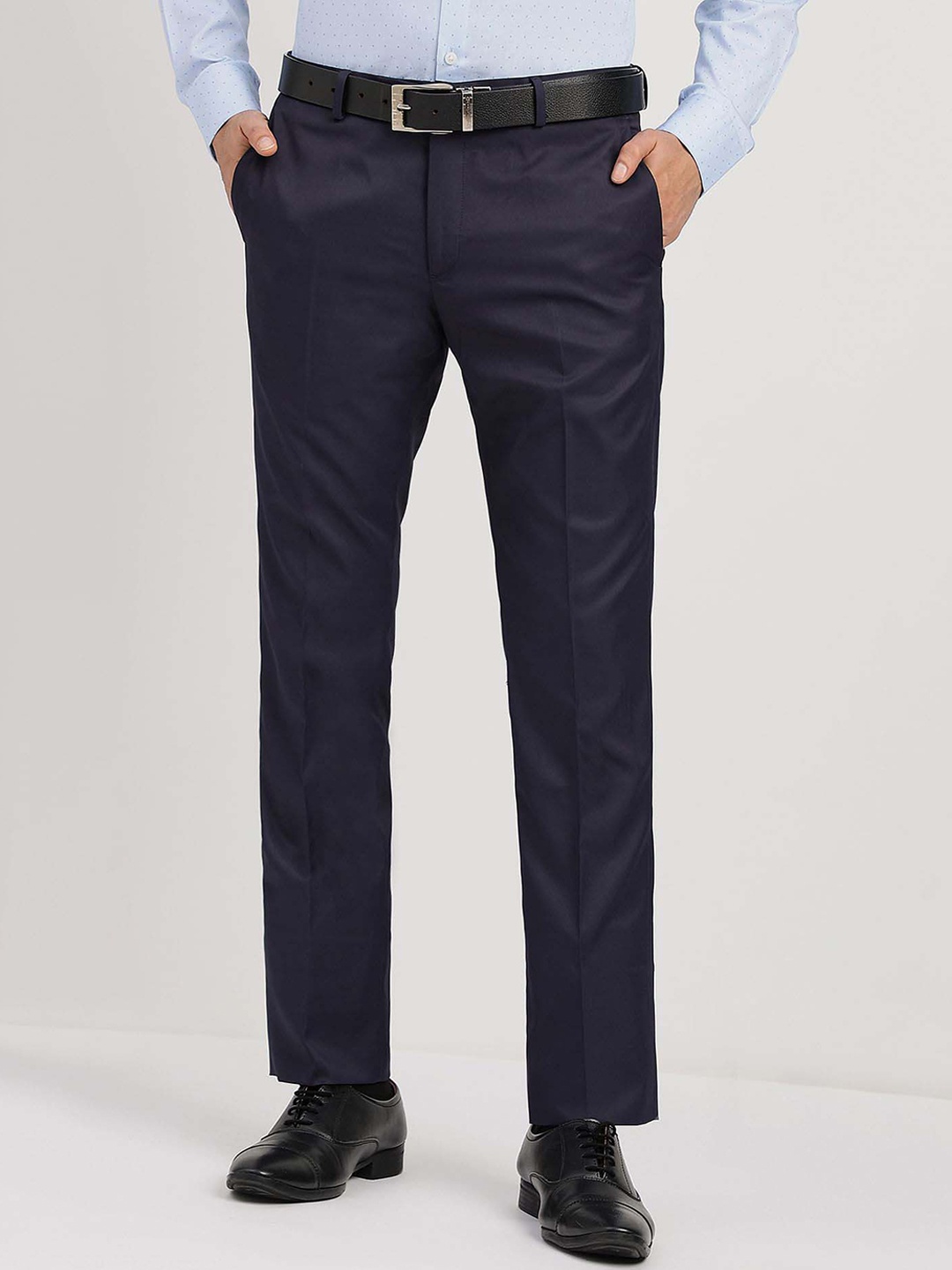 

Arrow Men Mid-Rise Regular Fit Plain Formal Trousers, Navy blue