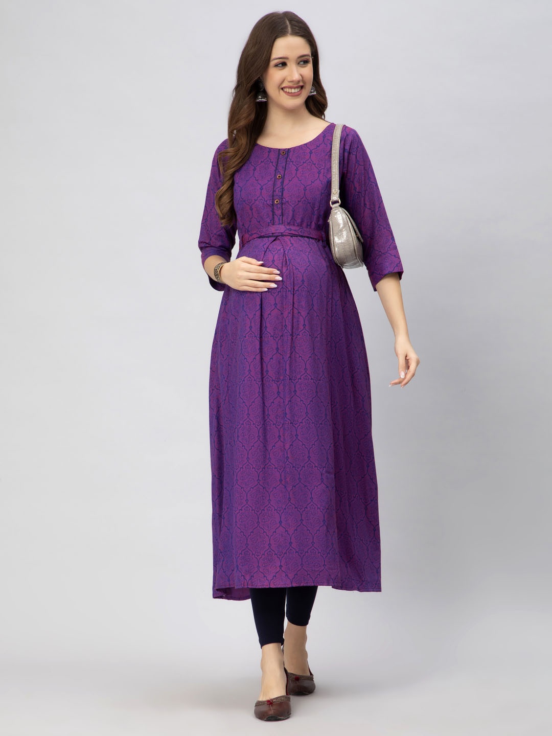 

CEE-18 Ethnic Motifs Printed Maternity A-Line Kurta, Purple