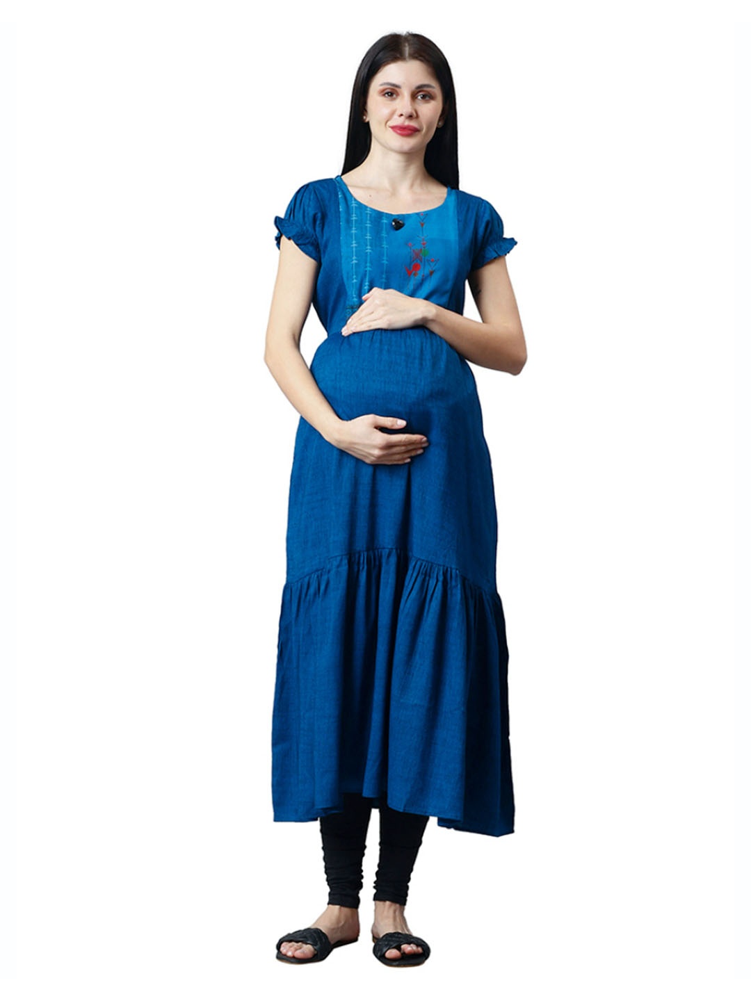 

CEE-18 Geometric Printed A-Line Maternity And Feeding Kurta, Blue