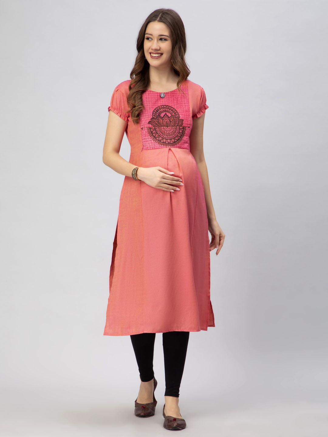 

CEE-18 Ethnic Motifs Printed Maternity Kurta, Pink
