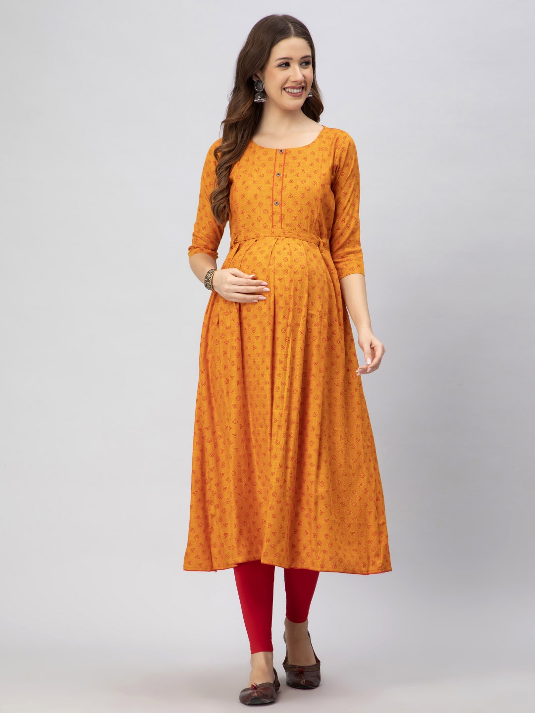 

CEE-18 Ethnic Motifs Printed Maternity Ethnic Dresses, Orange