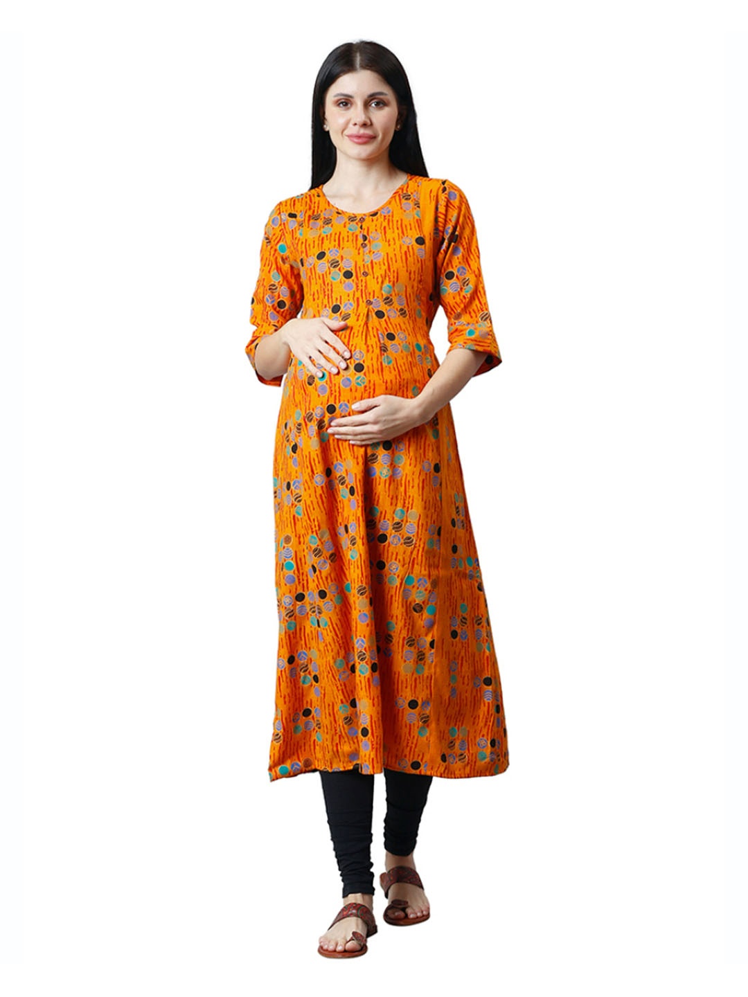 

CEE-18 Printed Maternity Fit & Flare Dress, Orange