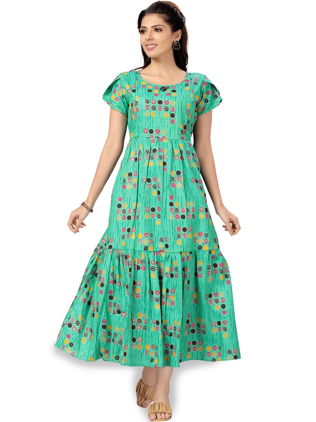 

CEE-18 Printed Maternity Fit & Flare Dress, Sea green