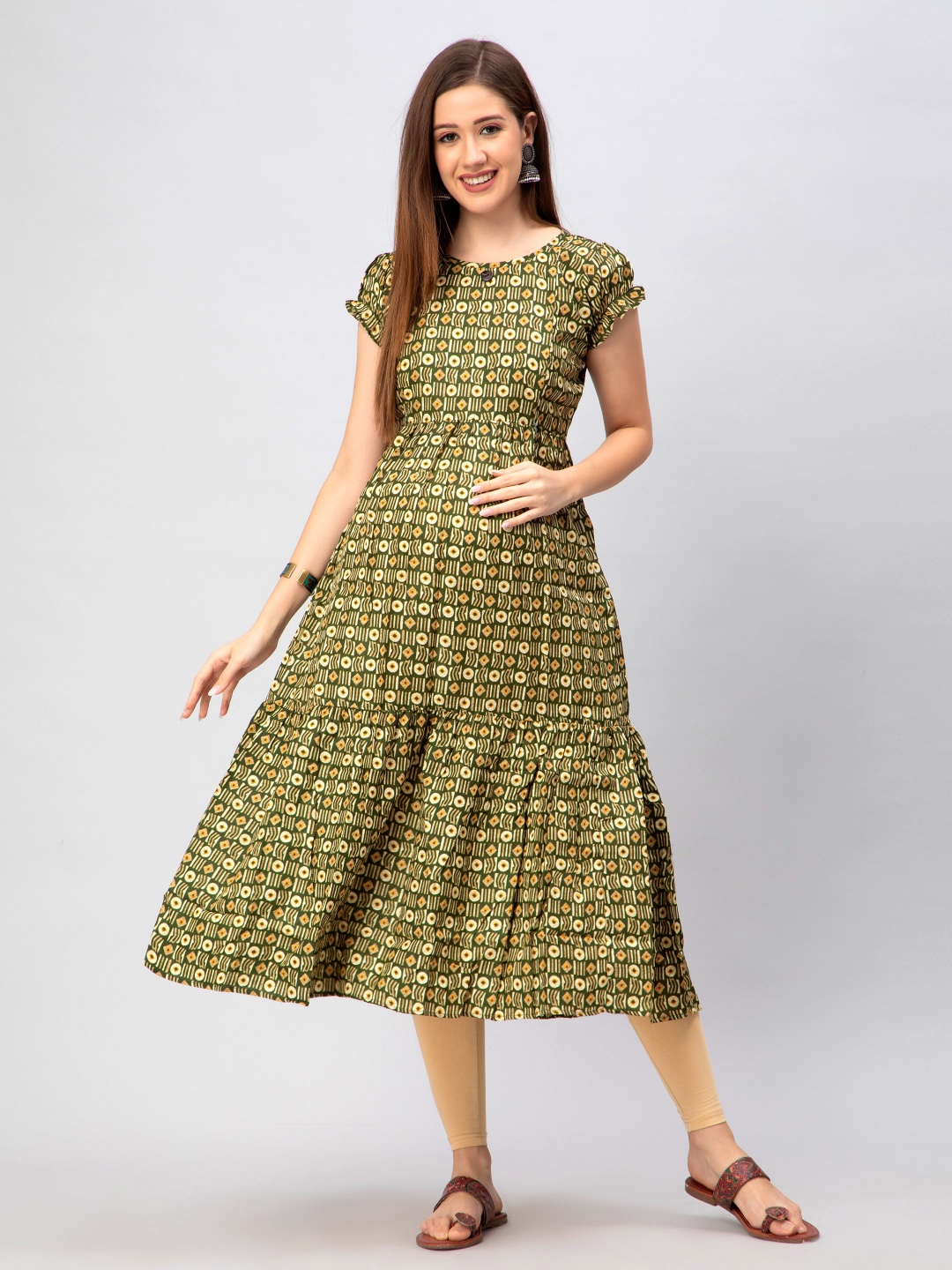 

CEE-18 Women Geometric Printed Maternity Kurta, Green