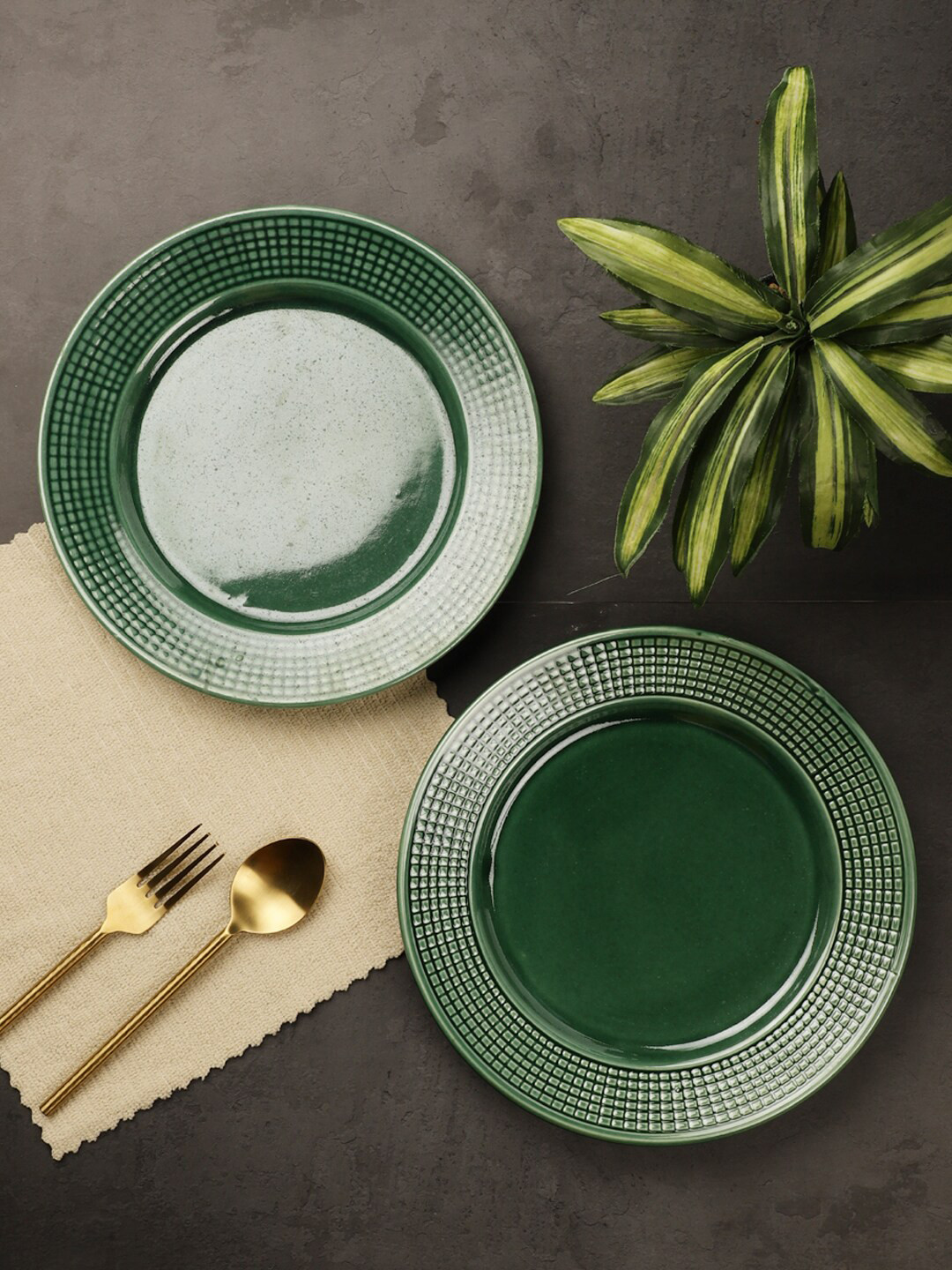 

VarEesha Green 4-Pieces Printed Ceramic Glossy Plates