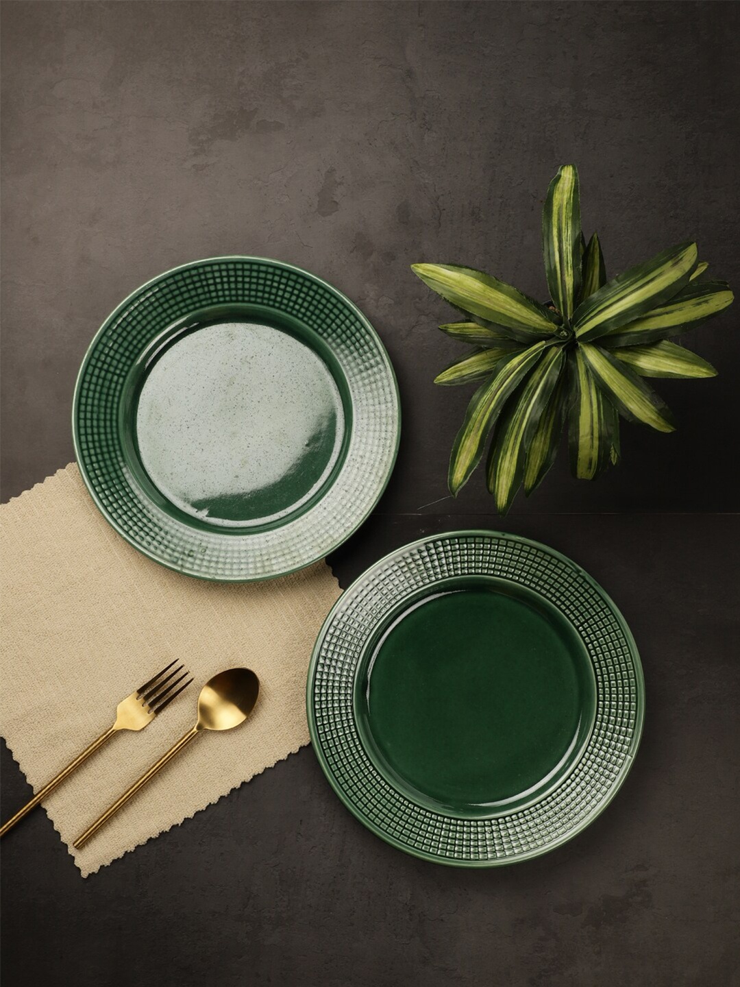 

VarEesha Awesome Solids Green & 4 Pieces Ceramic Glossy Plates