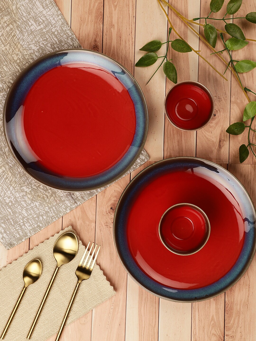 

VarEesha Zafran Red & Brown 4 Pieces Printed Ceramic Glossy Dinner Set