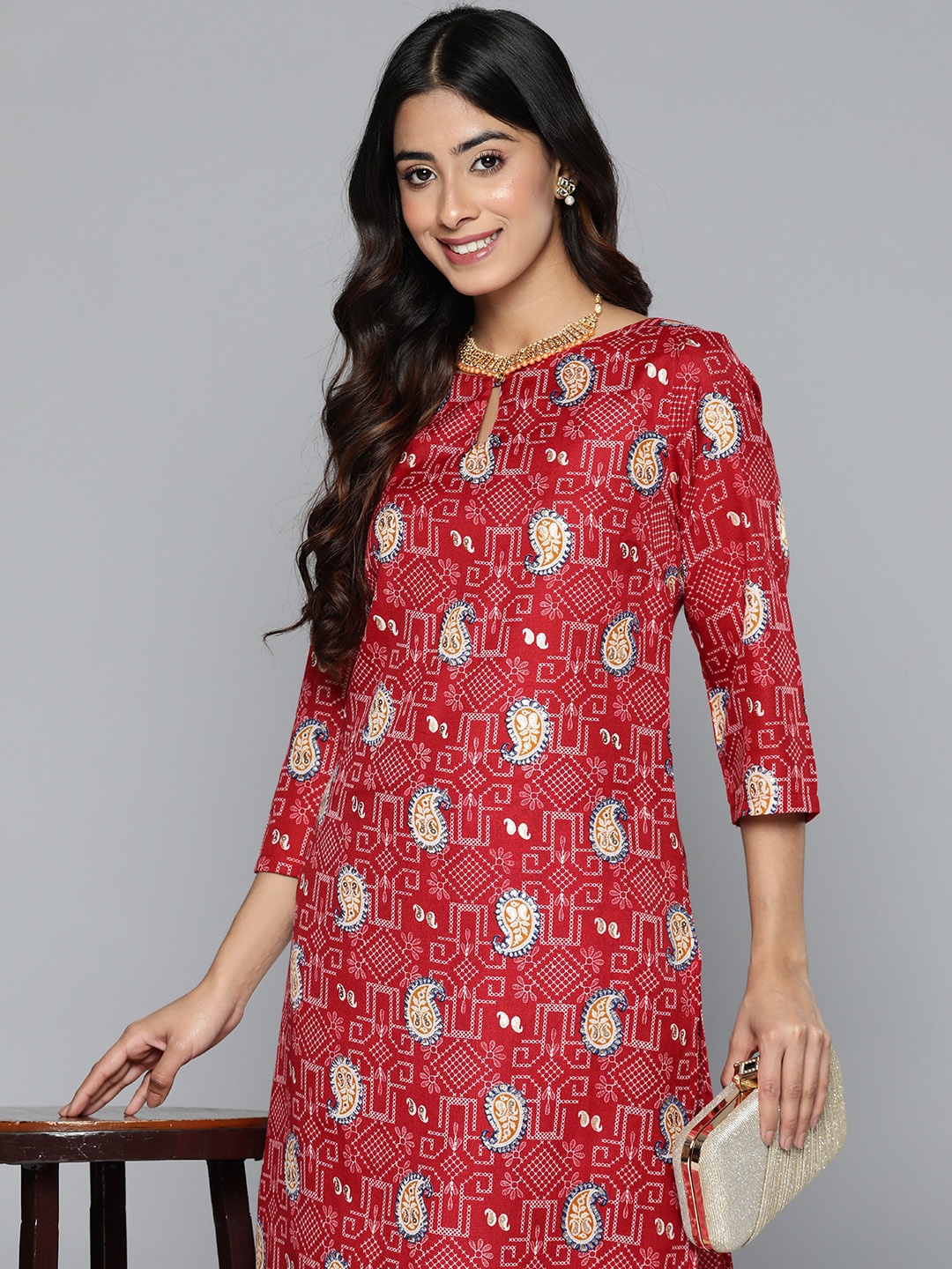 

HERE&NOW Floral Printed Regular Kurta with Palazzos, Red