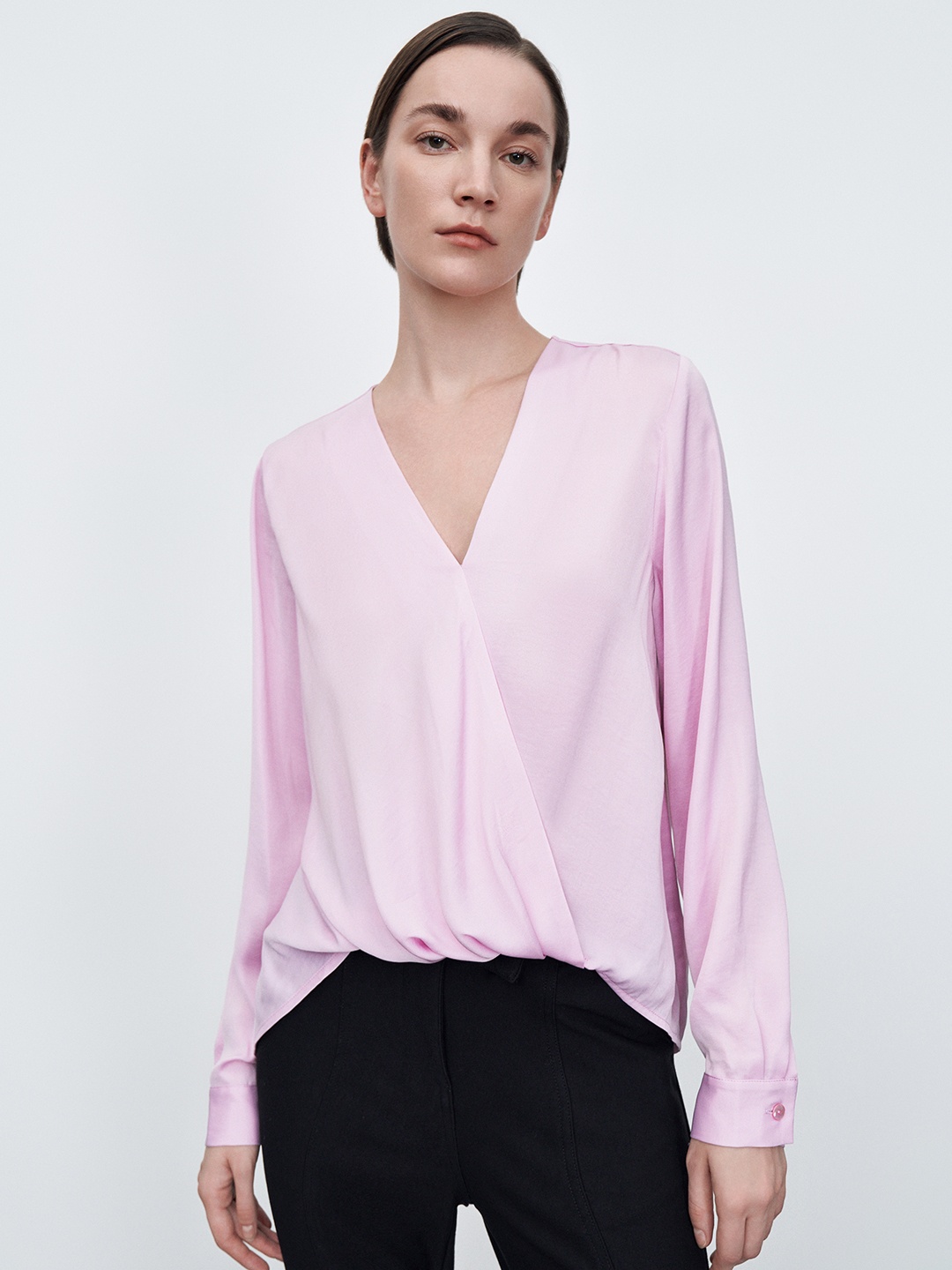 

Urban Revivo Silk Effect Wrap Top, Pink