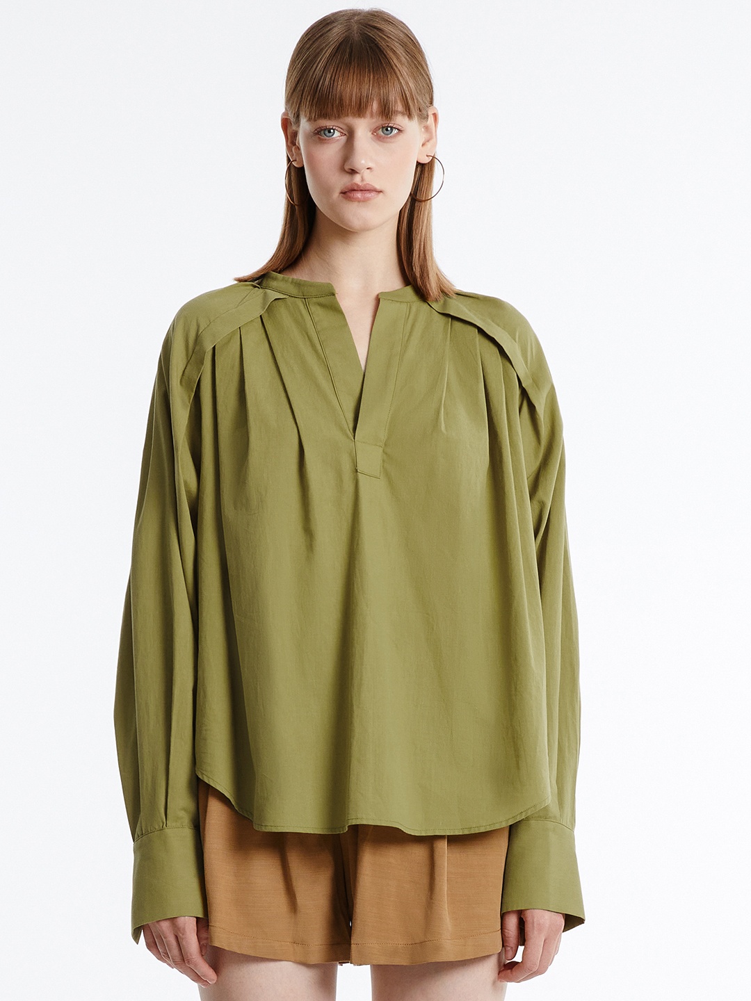 

Urban Revivo Pleated Detail Cotton Top, Olive