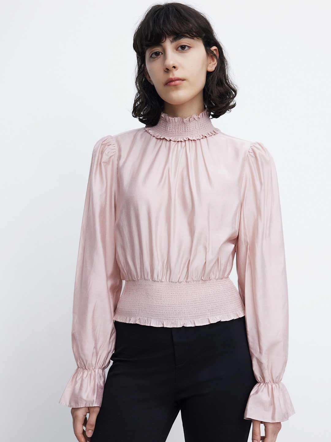 

Urban Revivo Smocked Detail Blouson Top, Pink