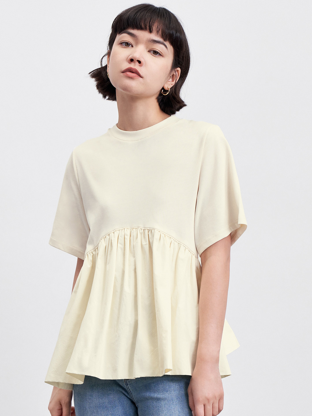

Urban Revivo Pure Cotton Peplum Top, Cream
