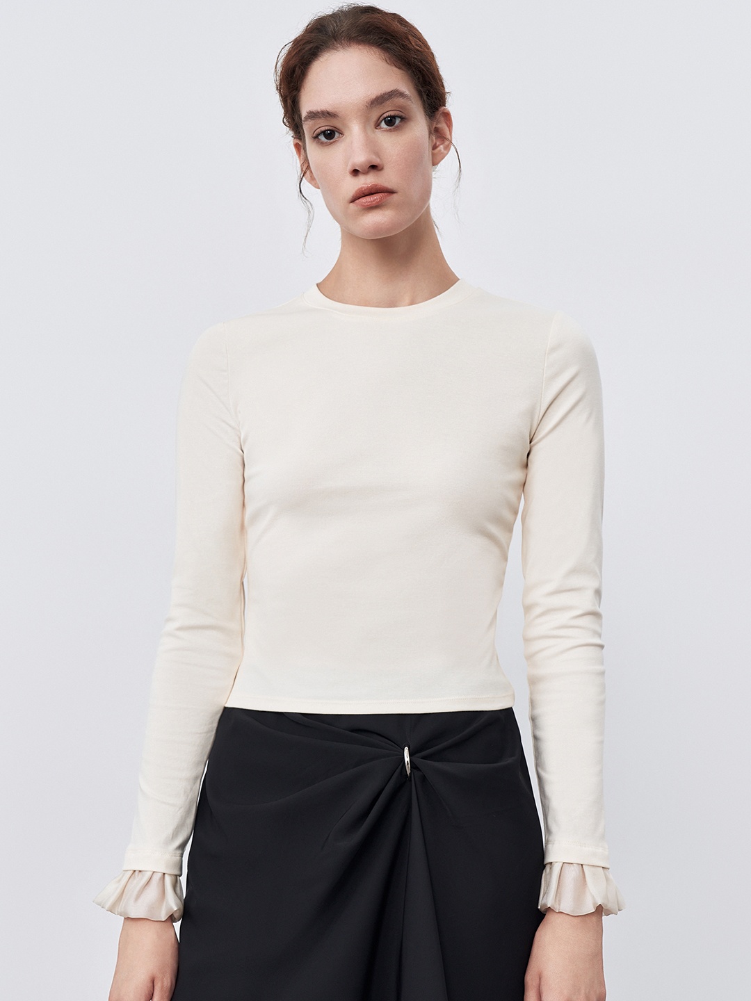 

Urban Revivo Cotton Ruffled Knitted Top, Off white