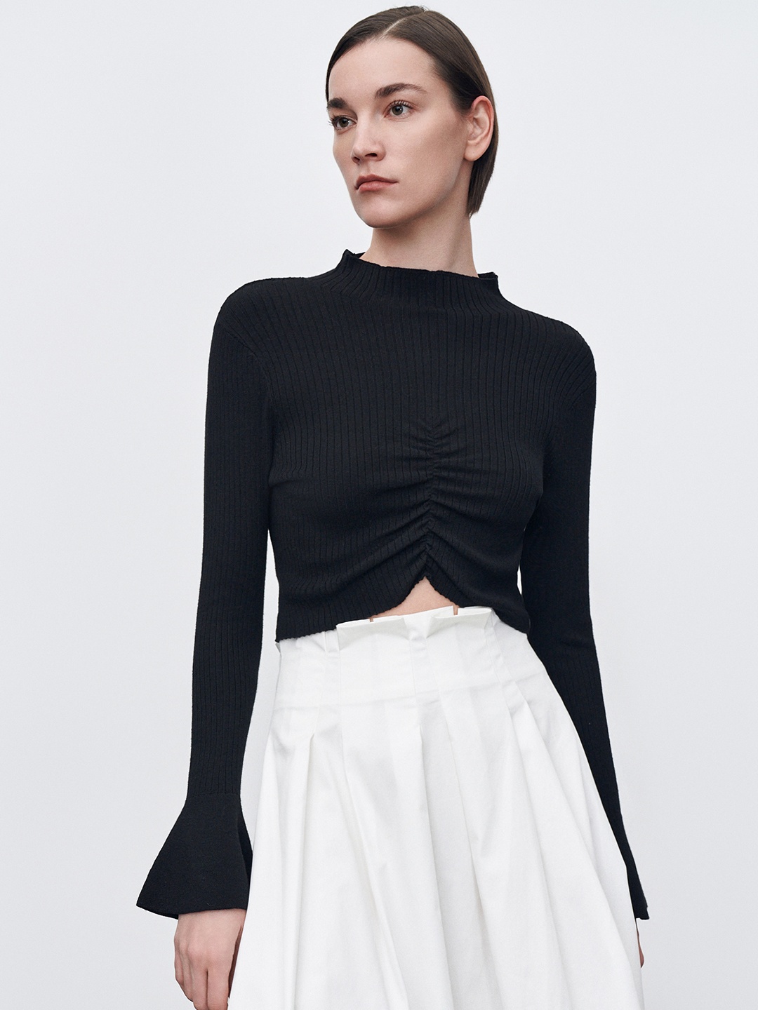 

Urban Revivo Ruched Knitted Crop Top, Black