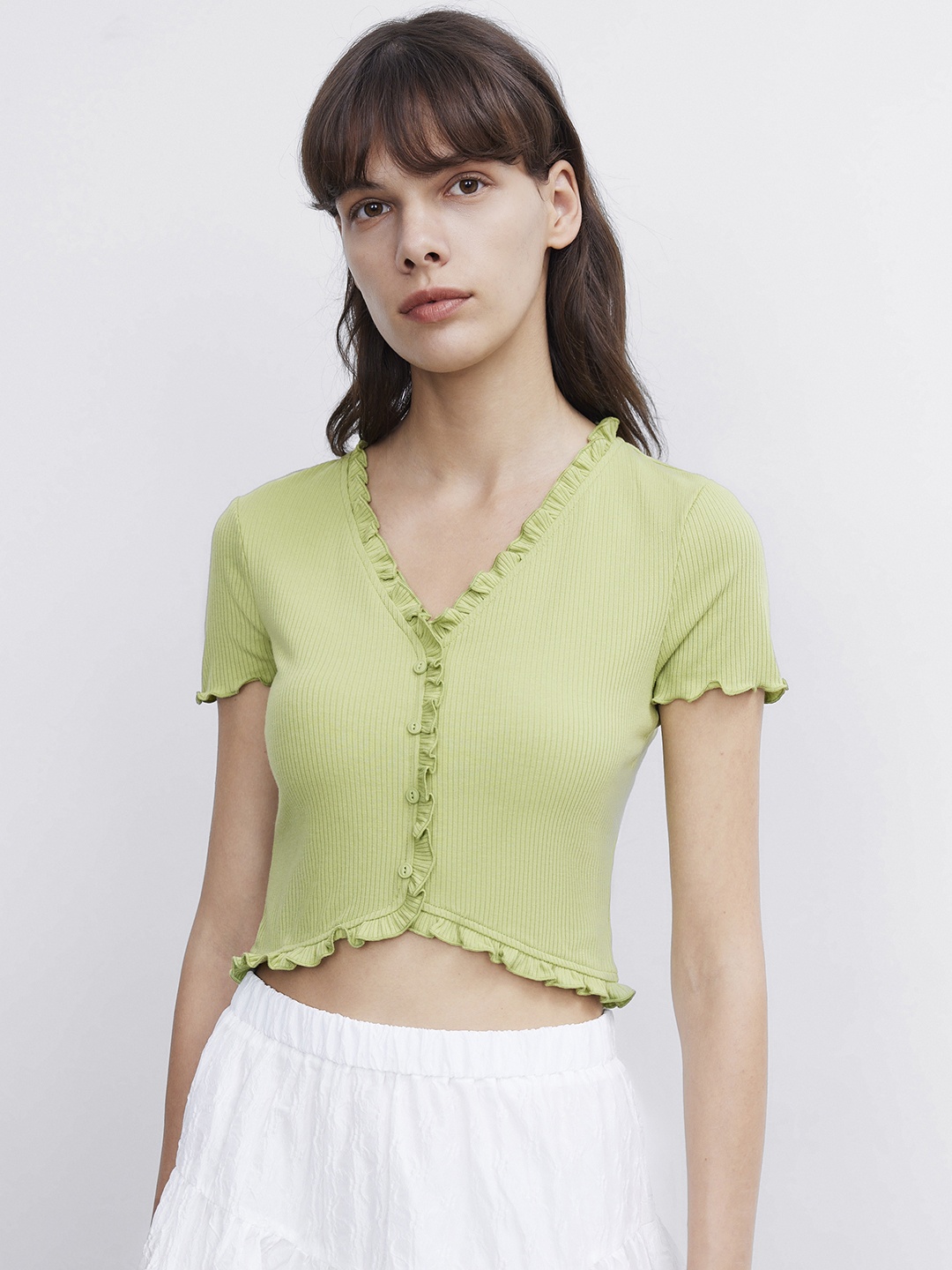 

Urban Revivo Ruffles Crop Top, Green