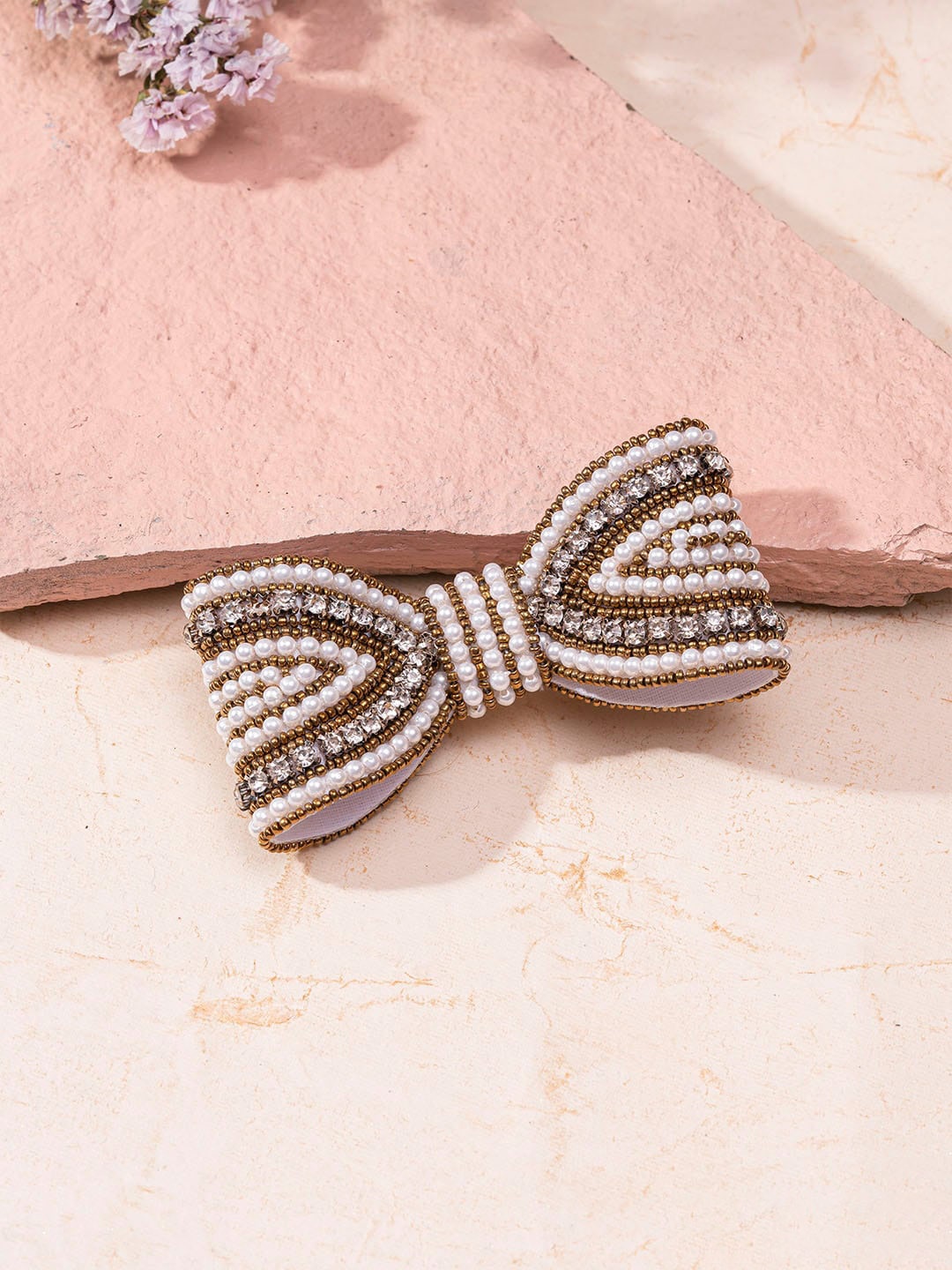 

HAIR DRAMA CO. Embellished Hair Bow Alligator Hair Clip, Brown