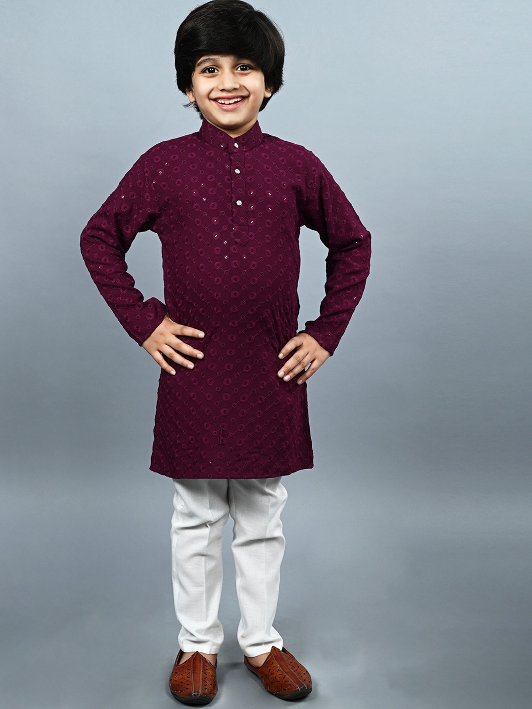 

ahhaaaa Ethnic Motifs Embroidered Sequinned Kurta with Pyjamas, Maroon