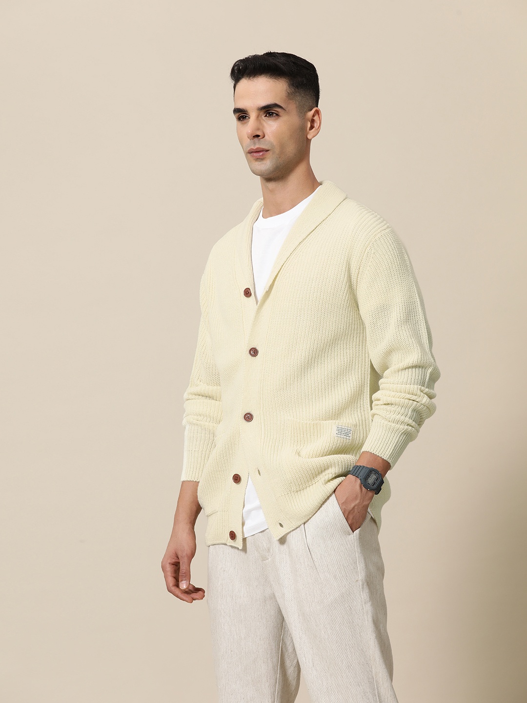

Mr Bowerbird Men Solid Chunky Ribbed Oversized Cardigan, Off white