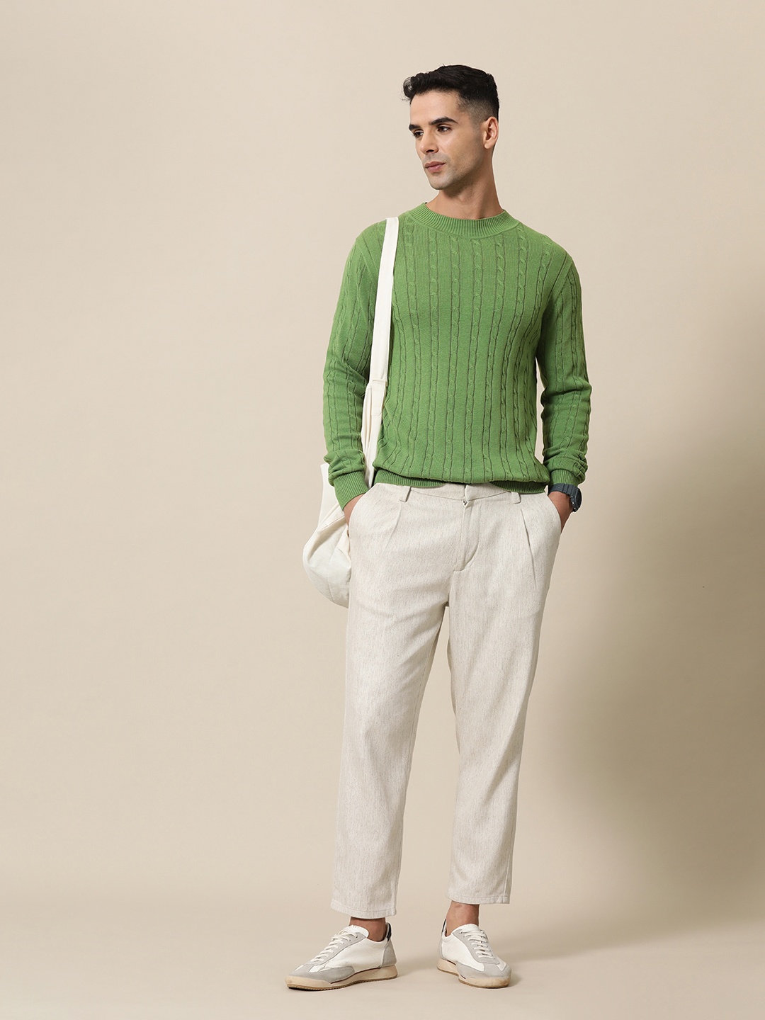 

Mr Bowerbird Cable Knit Tailored Fit Pullover Sweater, Green