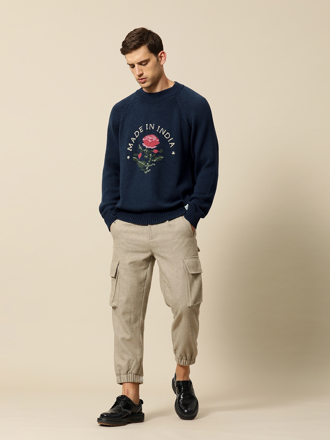 

Mr Bowerbird Premium Made in India Pure Cotton Tailored Fit Sweater, Navy blue