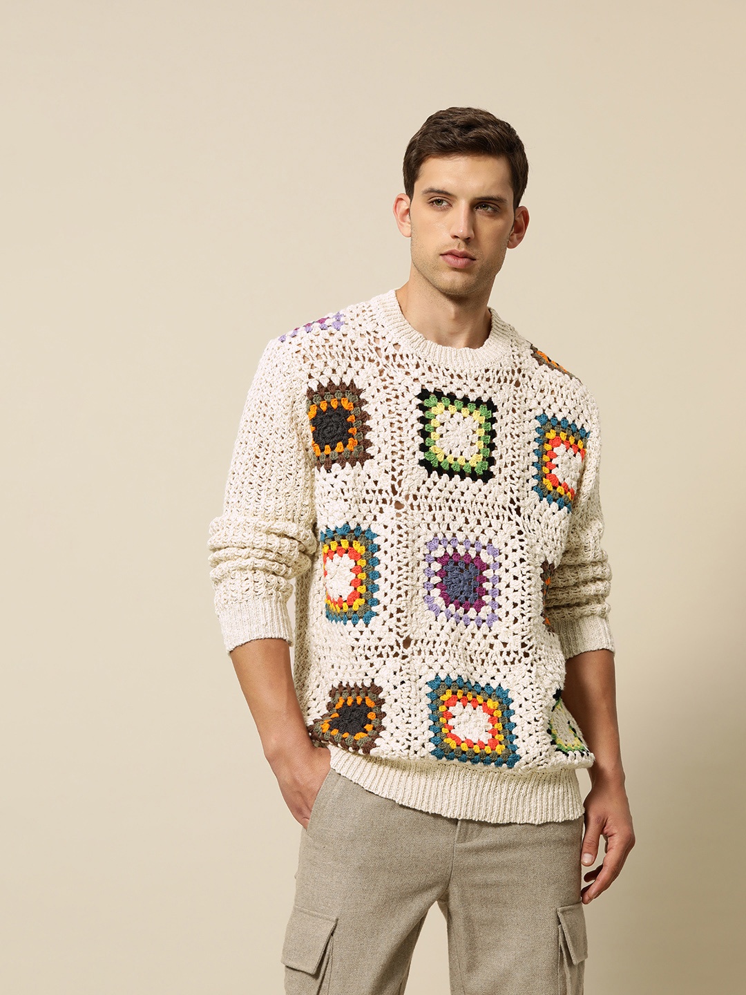 

Mr Bowerbird Premium Knitted Crochet Cotton Relaxed Fit Pullover, White