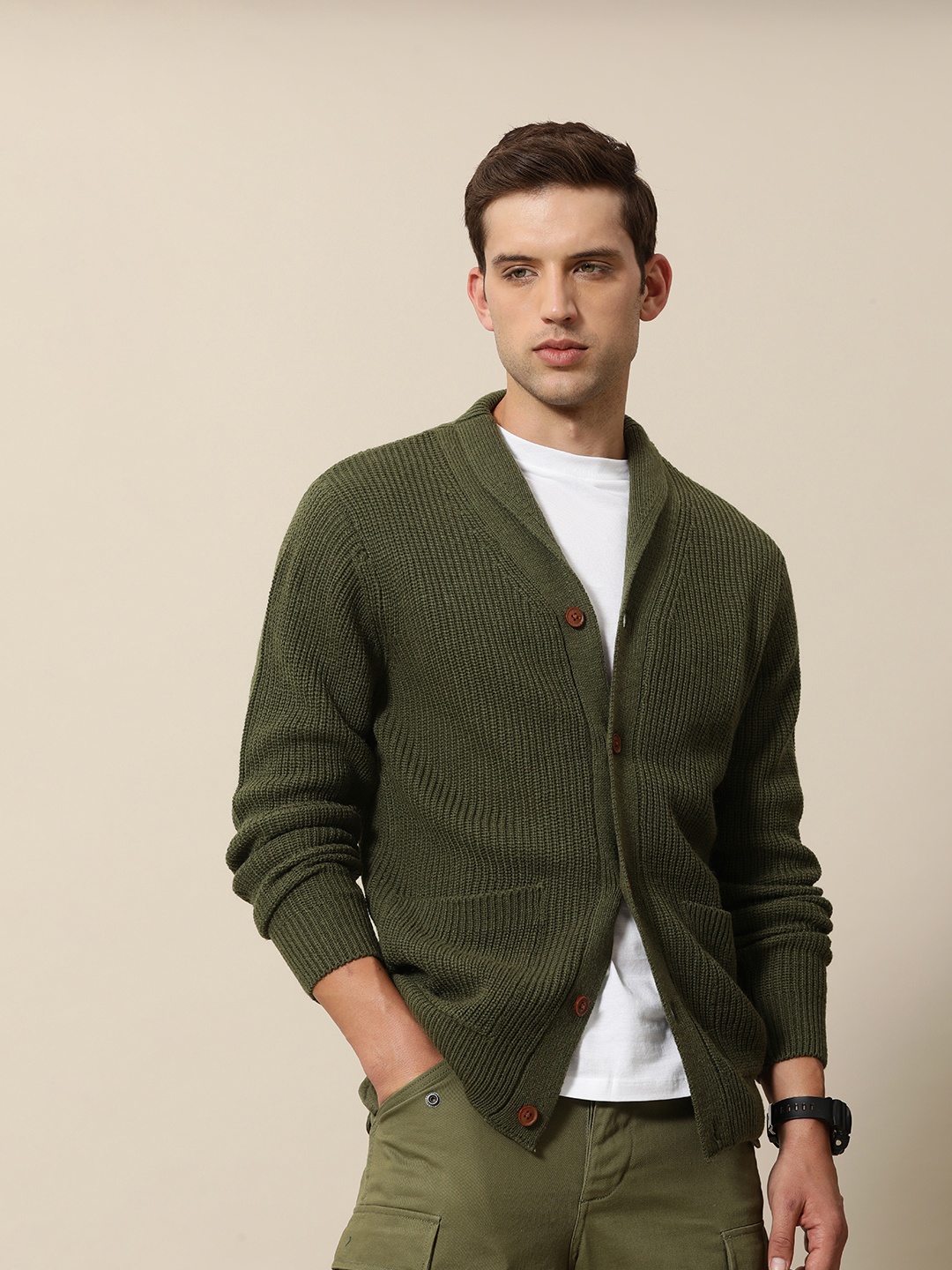 

Mr Bowerbird Ribbed Oversized Fit Cardigan, Olive